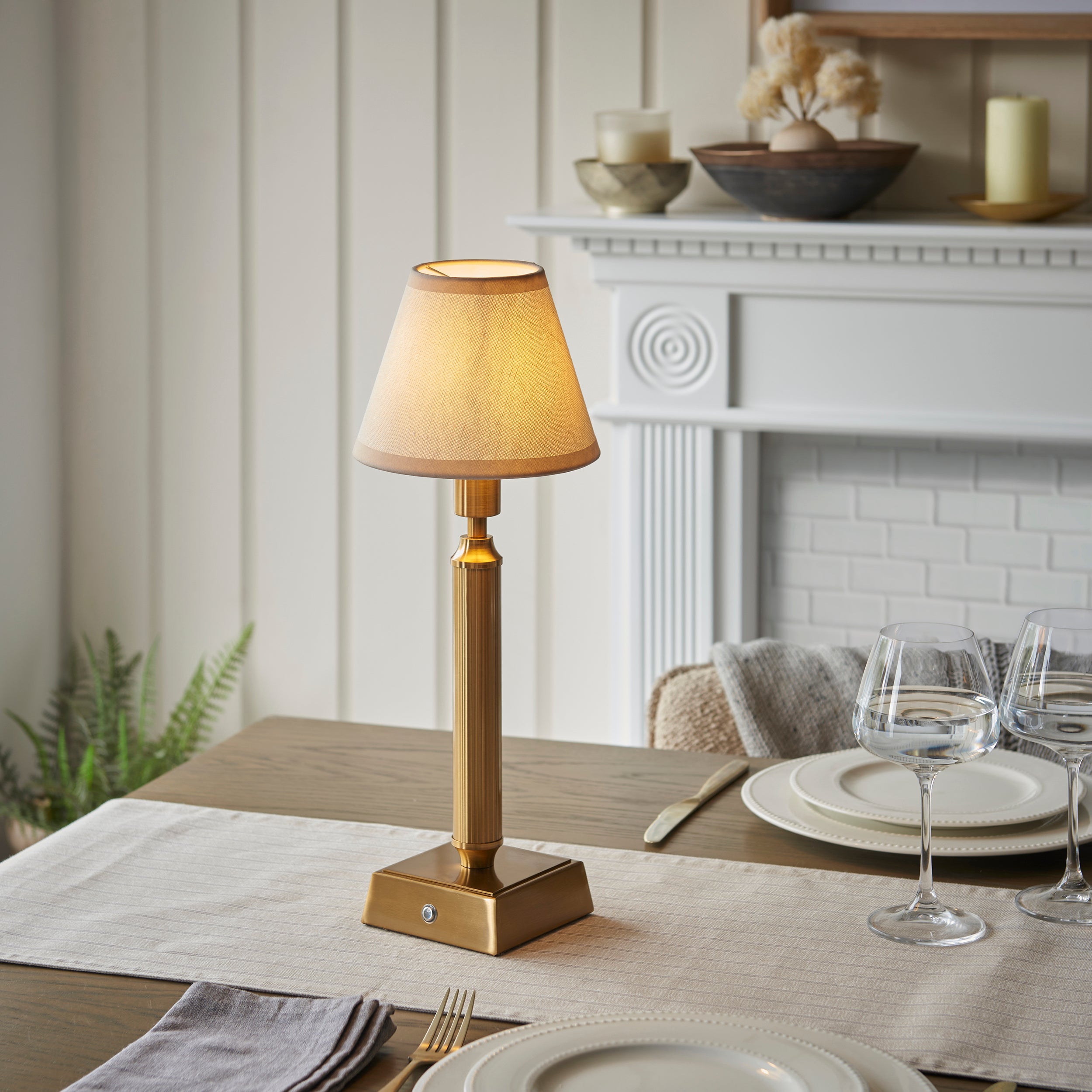 Endon Trobridge Rechargeable Table Lamp & Ivy 16cm Vintage White Shade