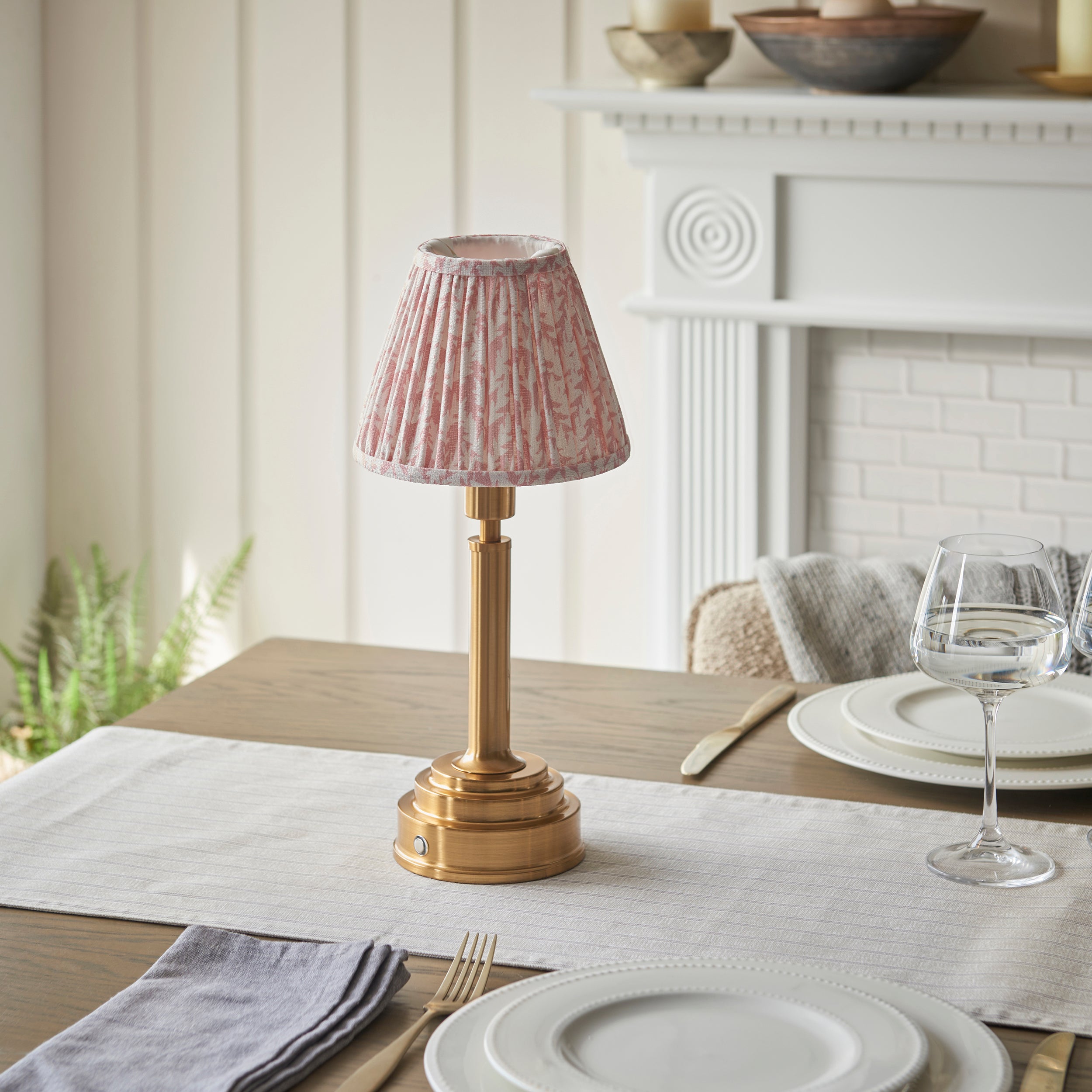 Endon Upton Rechargeable Table Lamp & Leaf 16cm Peachy Keen Shade