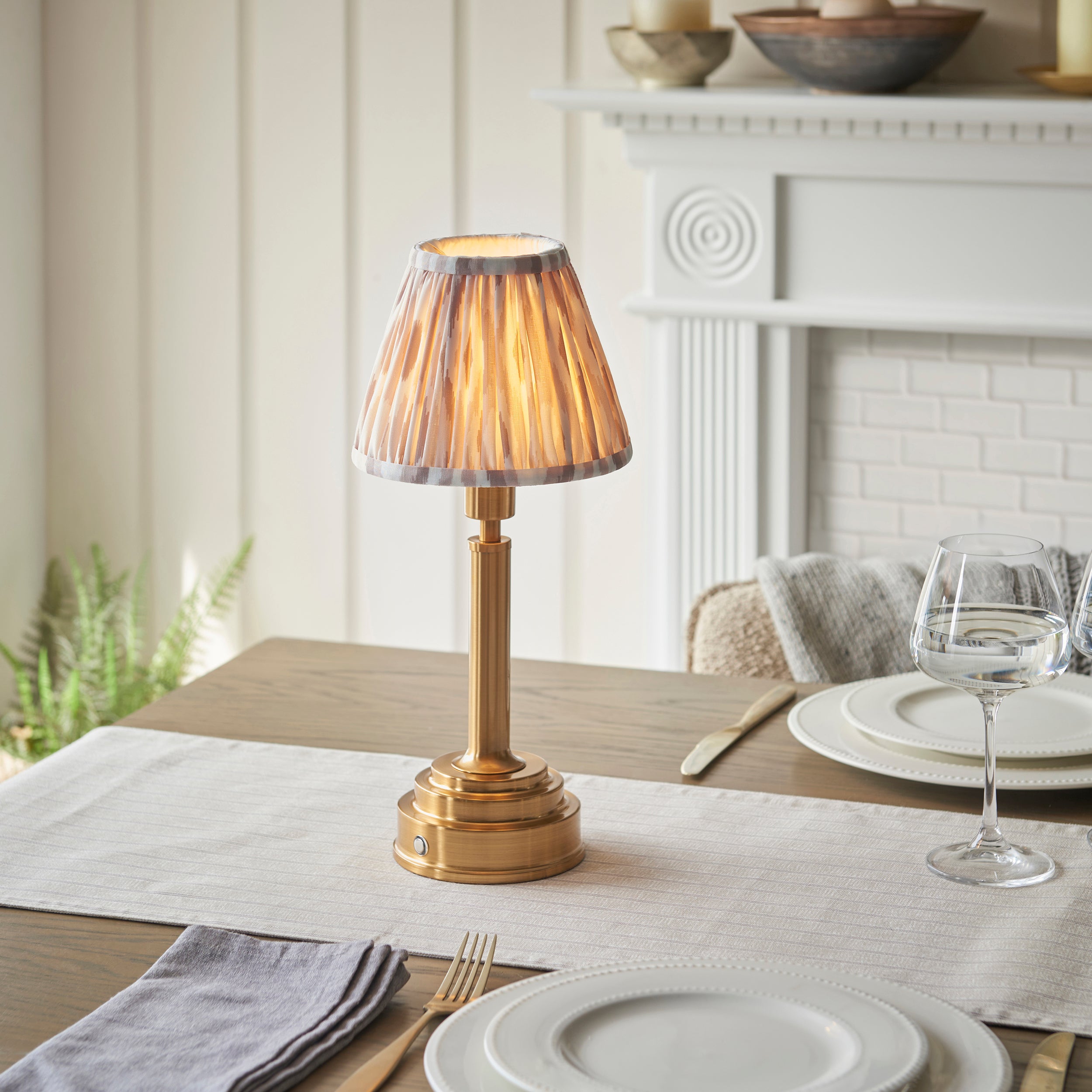 Endon Upton Rechargeable Table Lamp & Ikat 16cm Neutral Shade