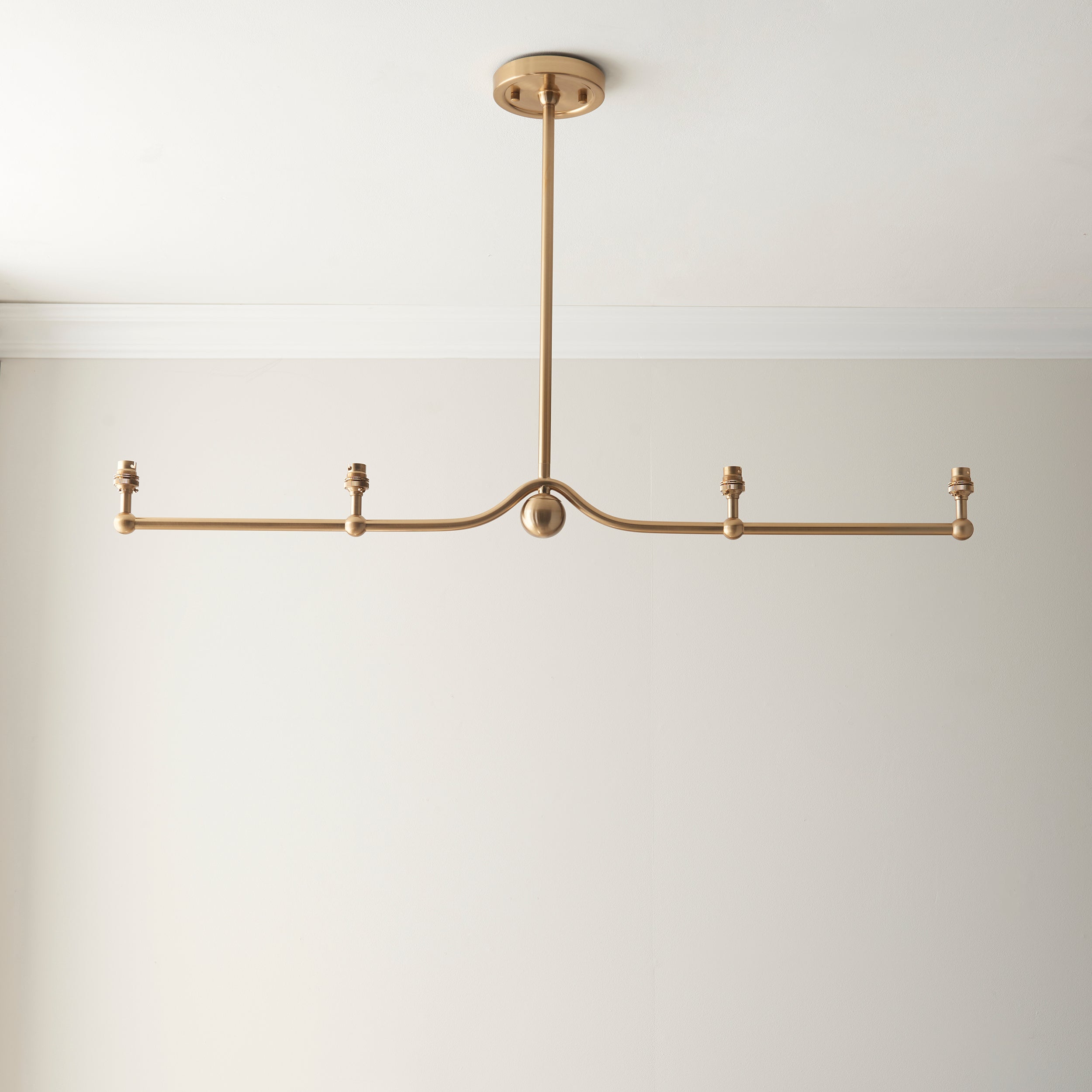 Endon Santiago Linear Brushed Aged Brass 4 Light Pendant & Ikat 16cm Coral Pink Shade
