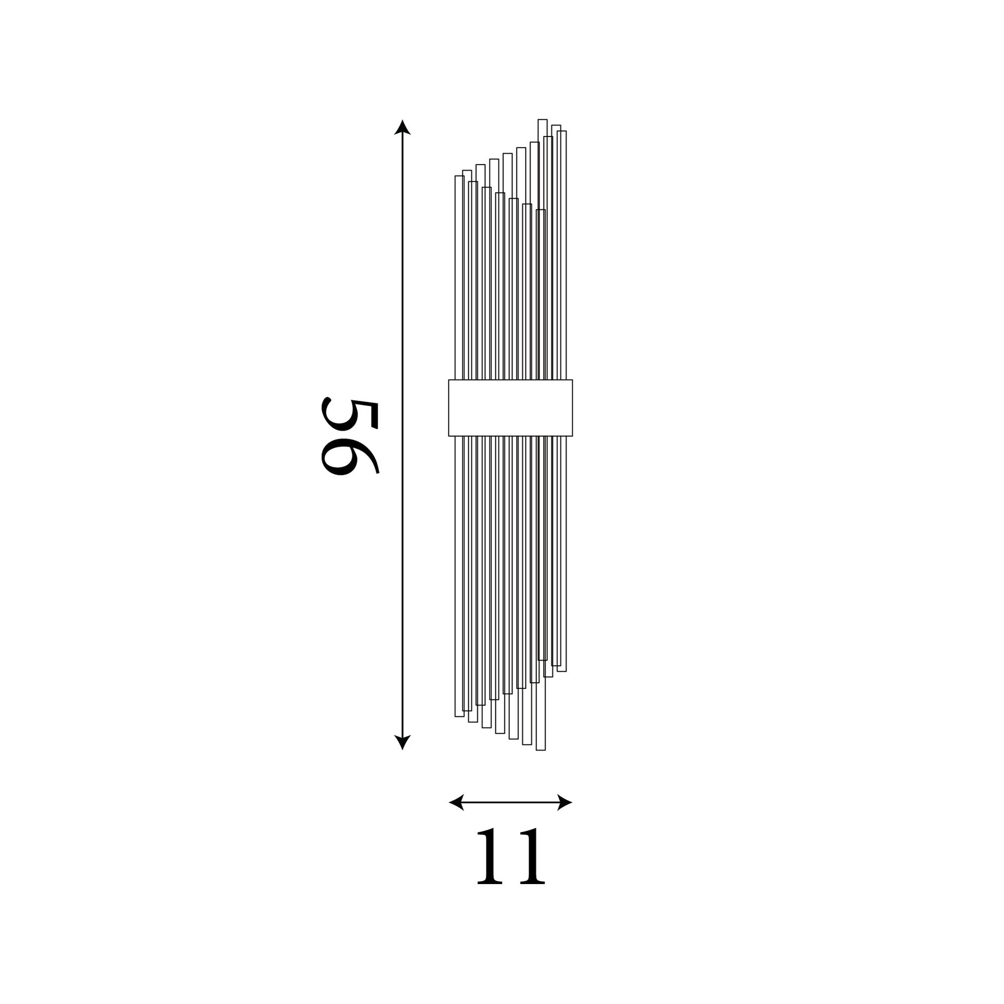 Technical line drawing of the Searchlight Lara 2 light wall light showing overall height and width