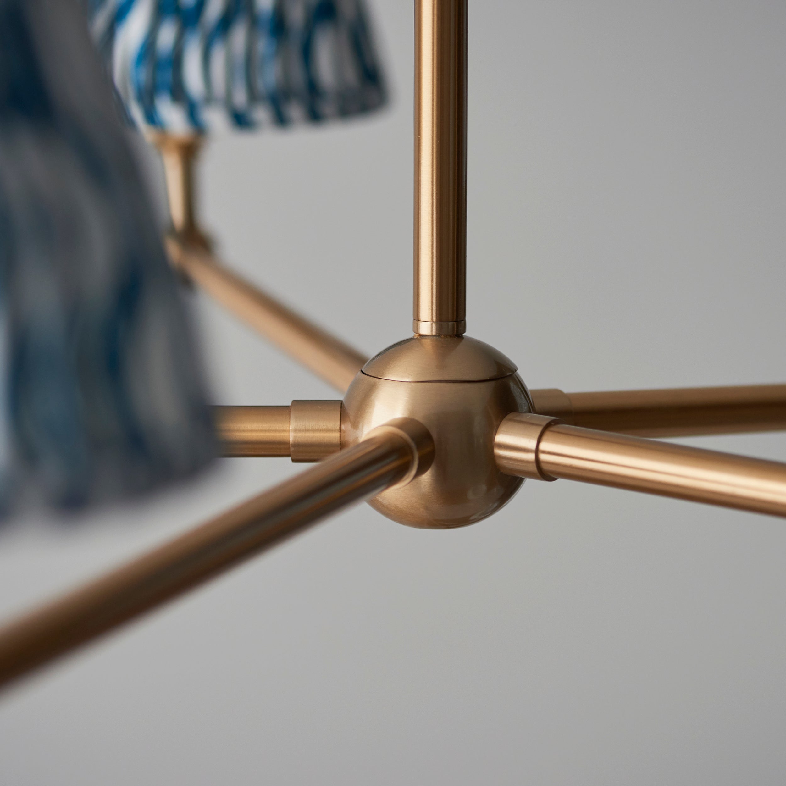 Endon Santiago Brushed Aged Brass 5 Light Pendant & Ripple 16cm Marlin Blue Shade