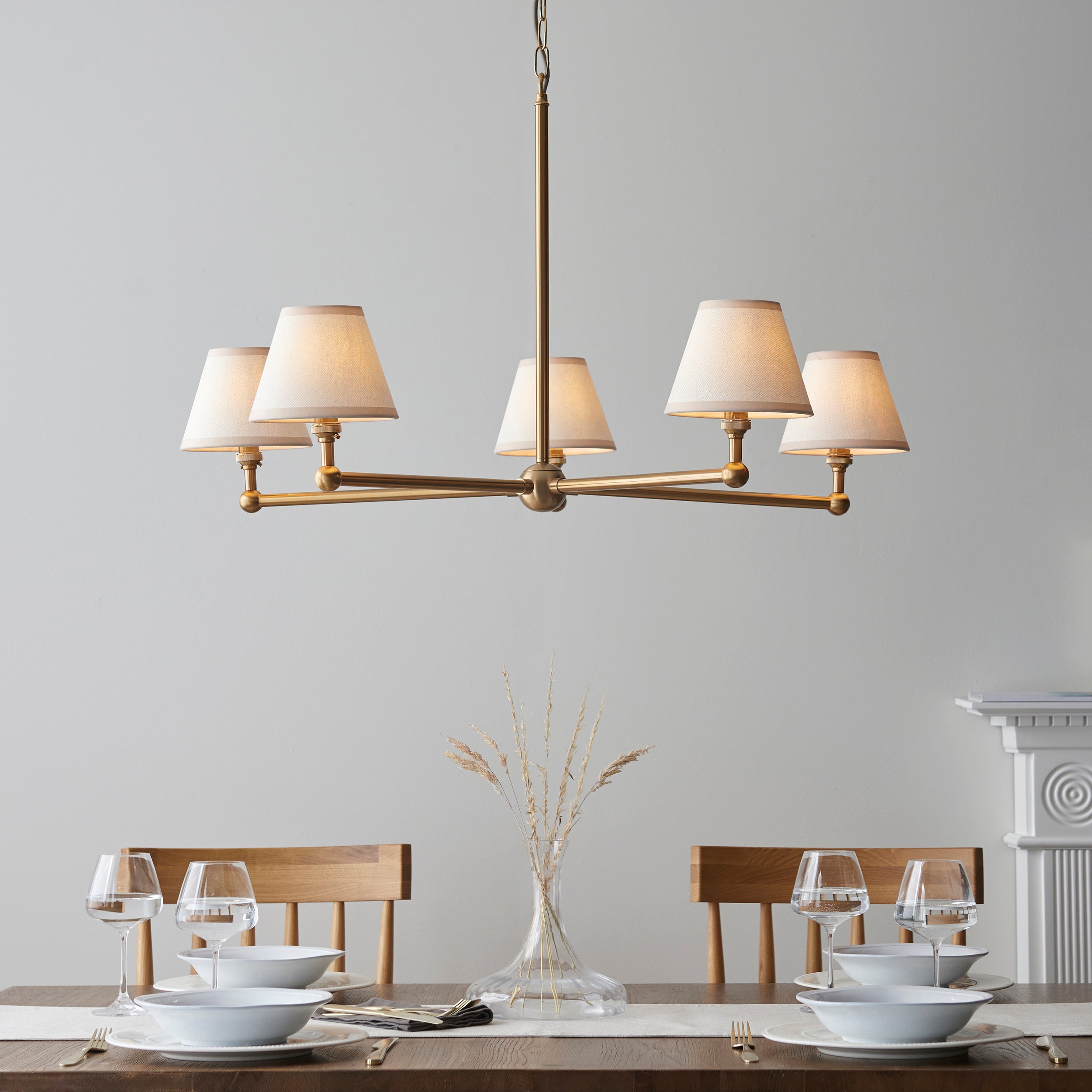 Endon Santiago Brushed Aged Brass 5 Light Pendant & Ivy 16cm Vintage White Shade