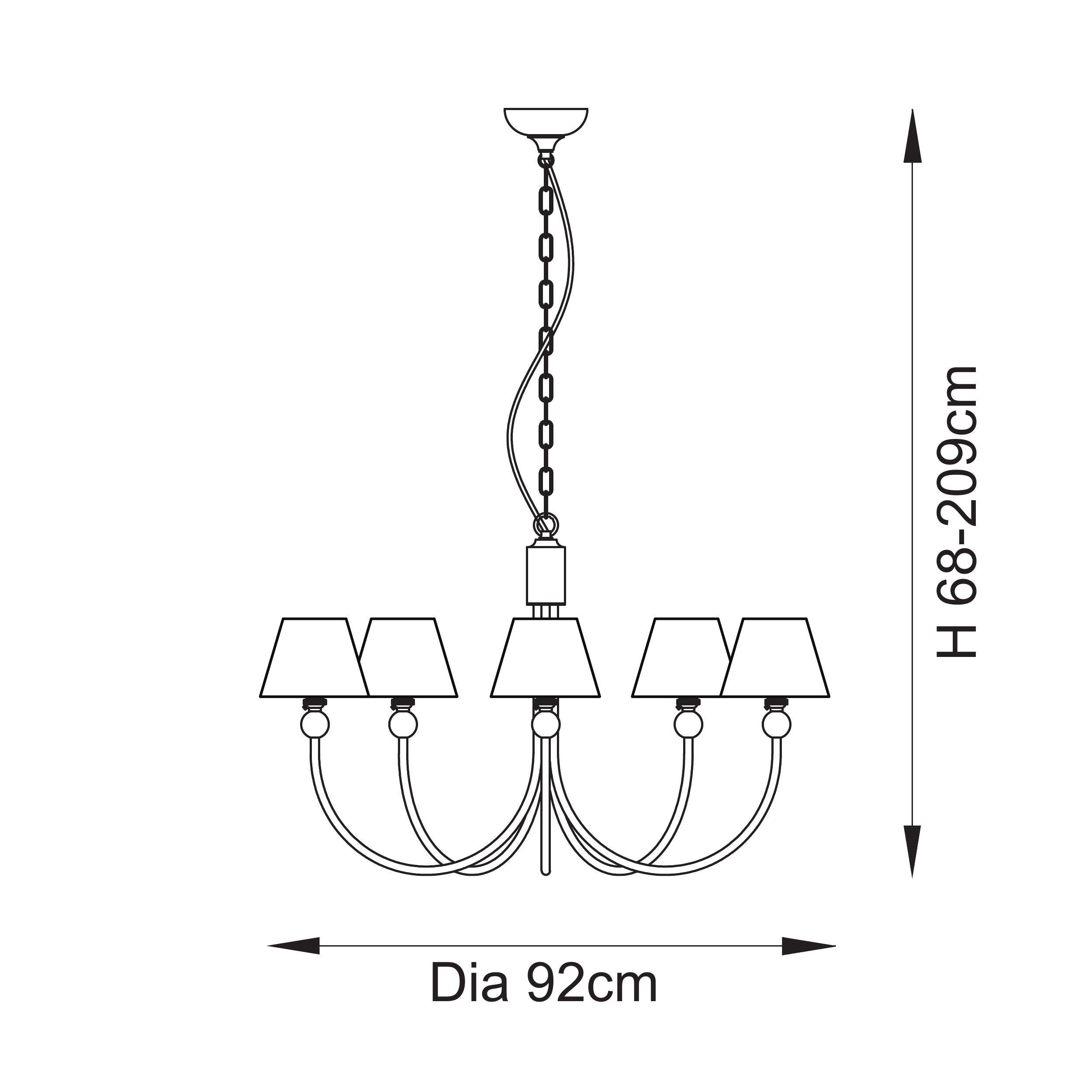 Endon Santiago Curved Brushed Aged Brass 5 Light Pendant & Ripple 16cm Marlin Blue Shade
