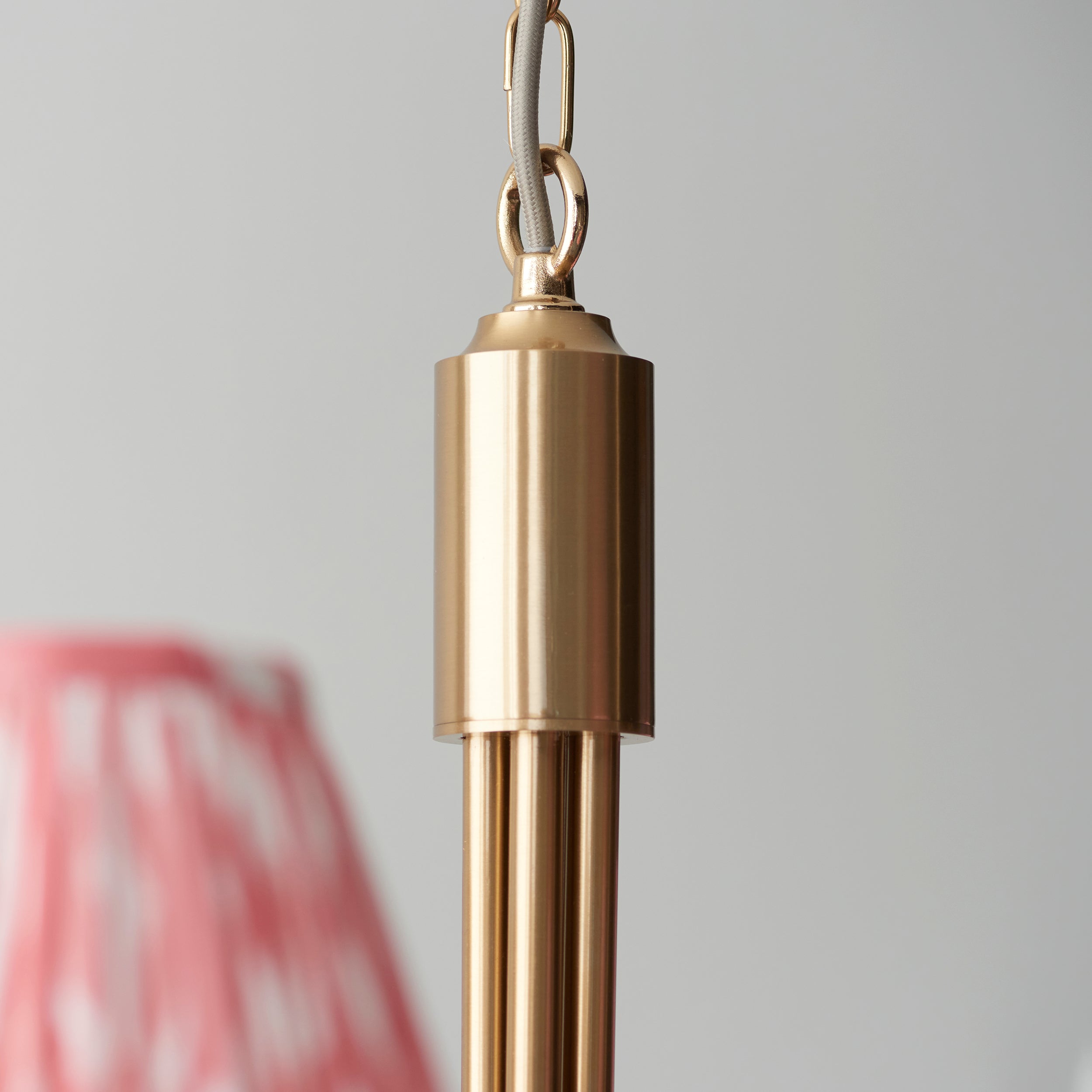 Endon Santiago Curved Brushed Aged Brass 5 Light Pendant & Ikat 16cm Coral Pink Shade
