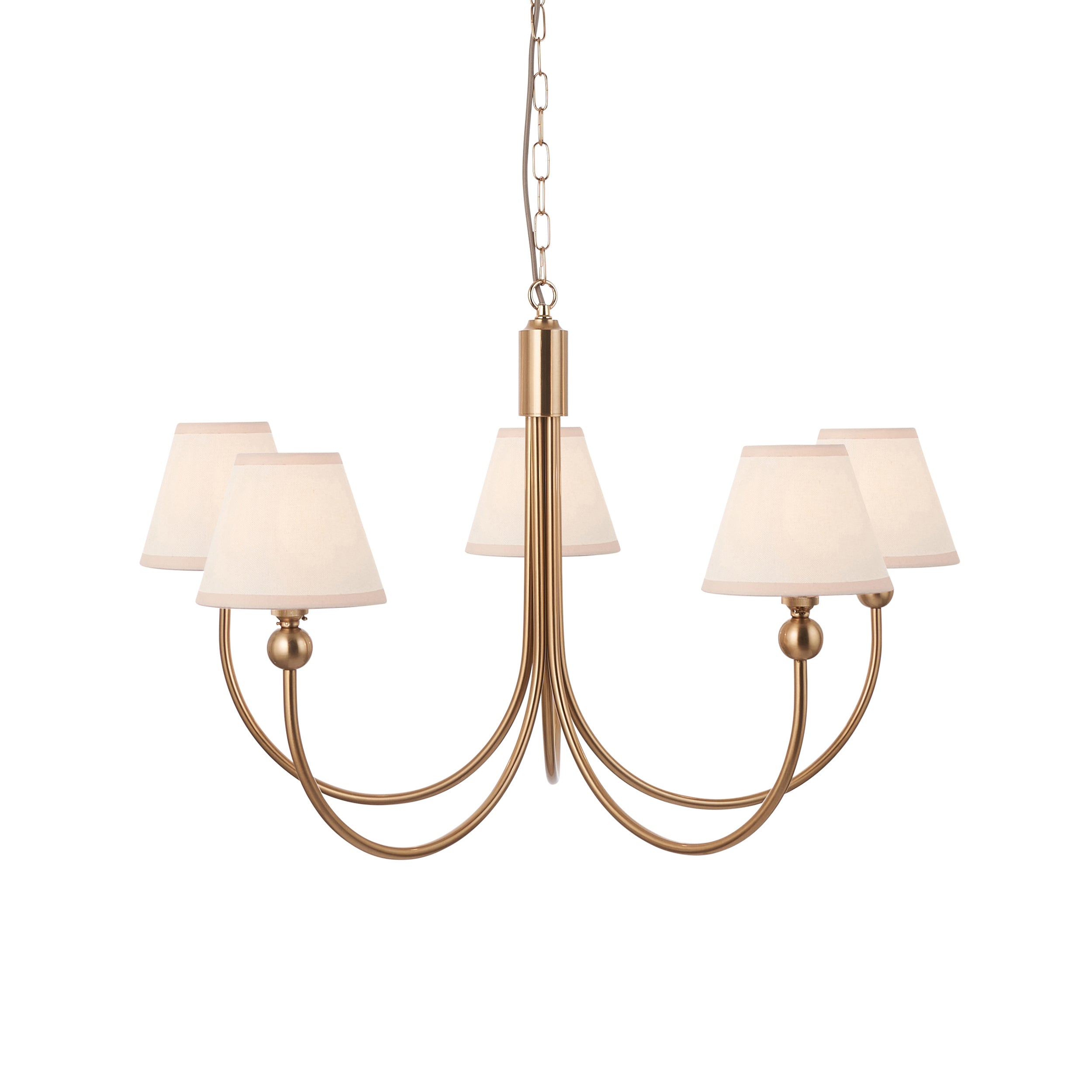 Endon Santiago Curved Brushed Aged Brass 5 Light Pendant & Ivy 16cm Vintage White Shade
