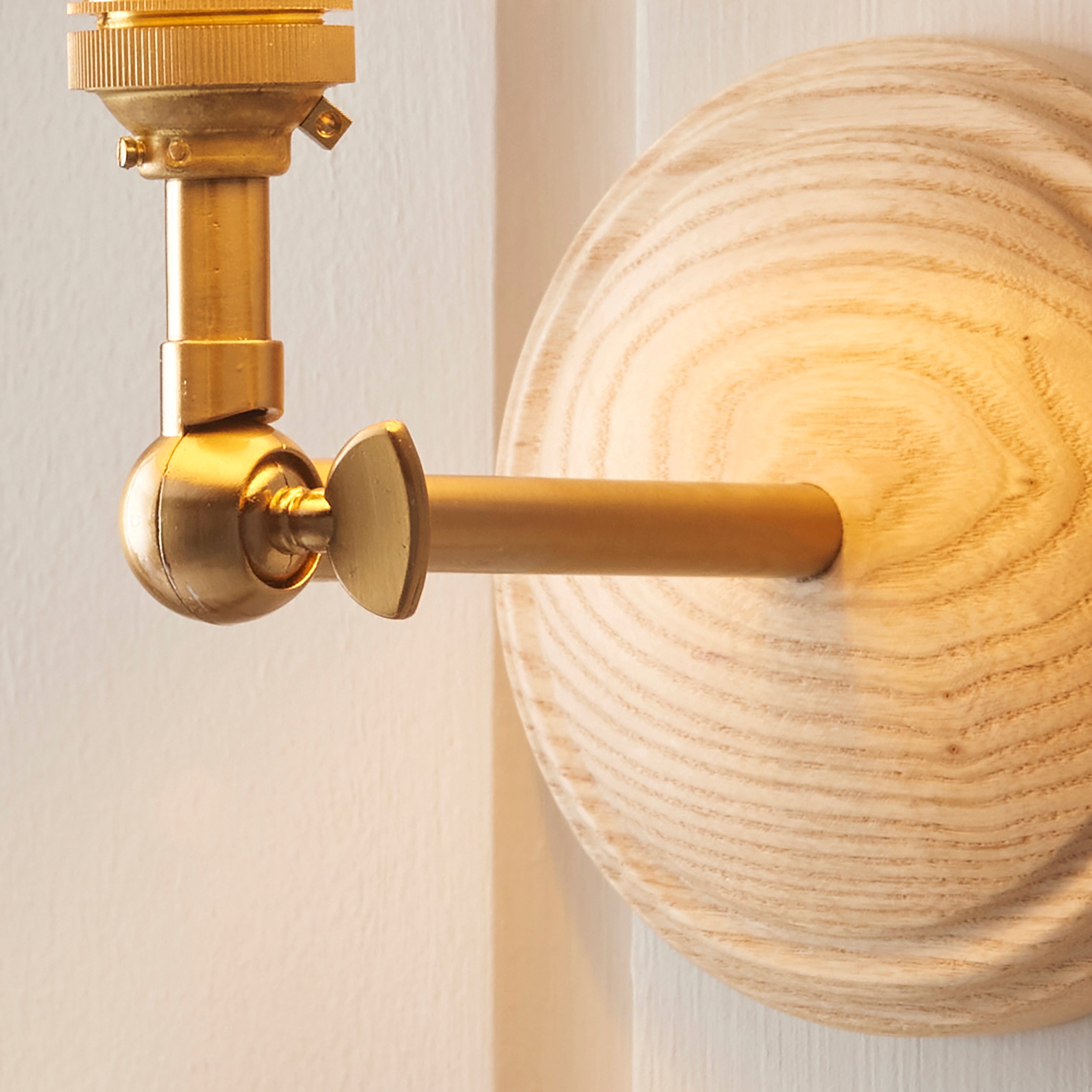 Endon Wood Wing Single Light Wall - Ash Wood & Brushed Aged Brass Plate