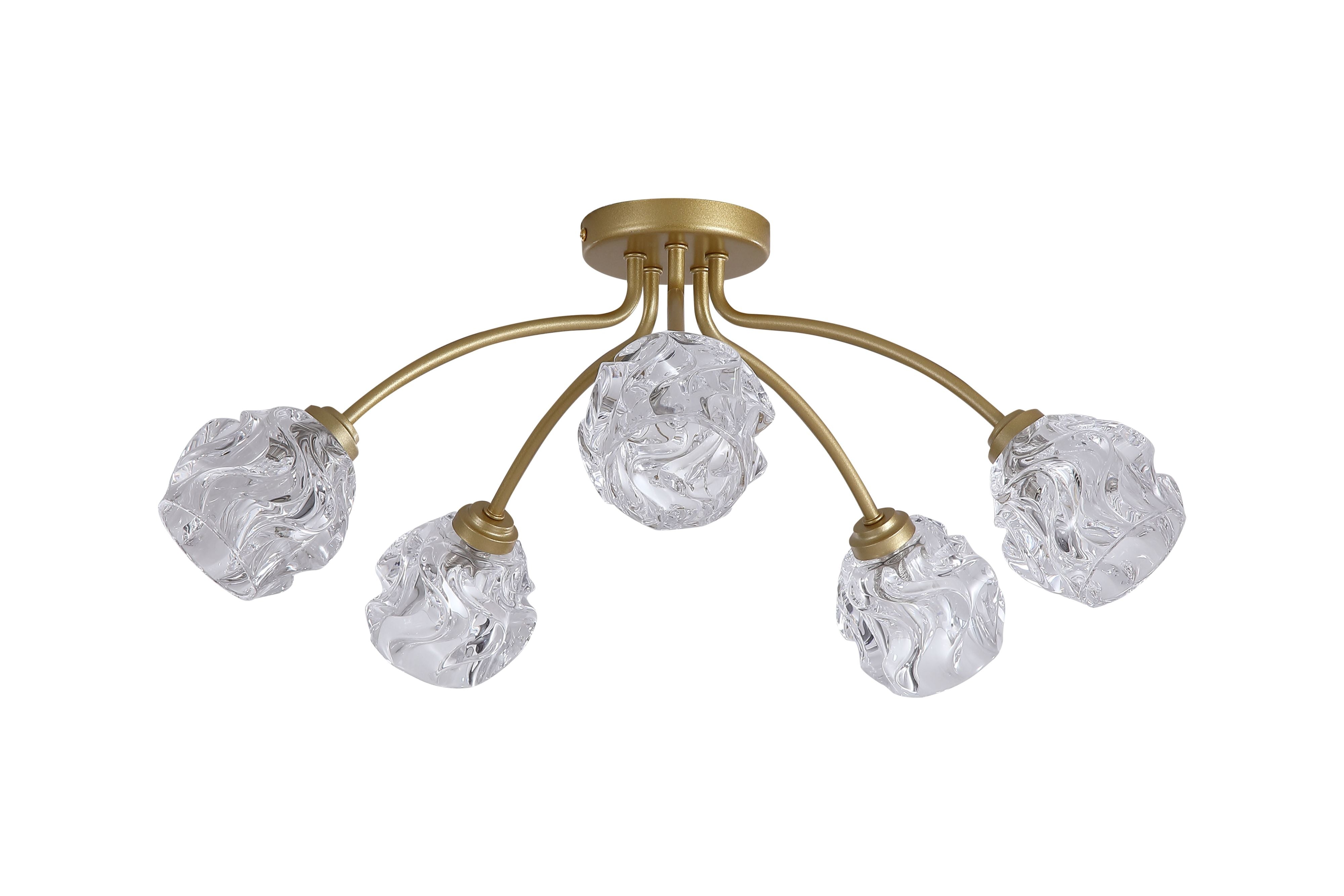 Searchlight Astral 5 Light Flush in gold, straight on view showing the spread of the five arms