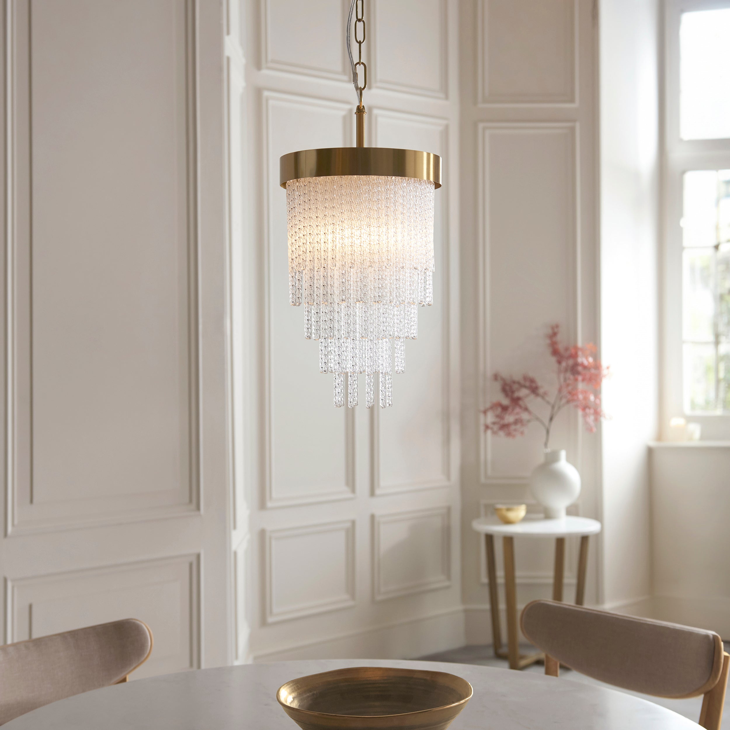 Endon Anistoria Pendant - Brushed Aged Brass Plate & Clear Glass