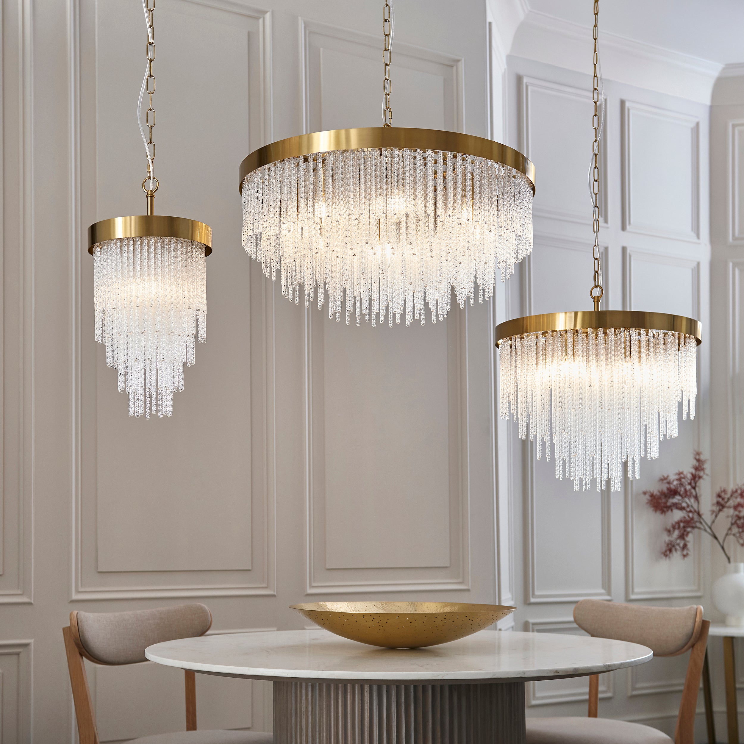 Endon Anistoria 5 Light Pendant - Brushed Aged Brass Plate & Clear Glass