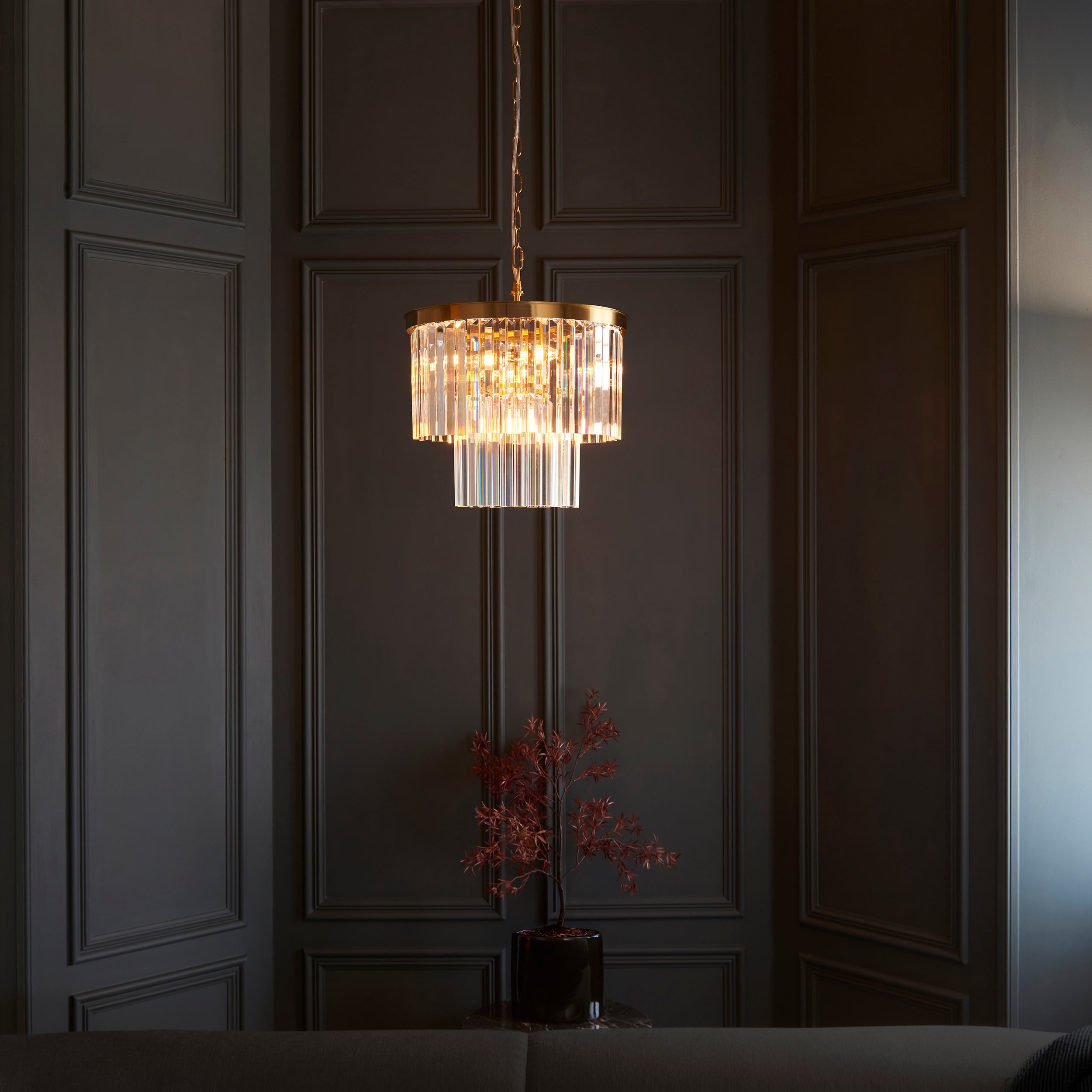 Endon Conaston 4 Light Pendant - Brushed Aged Brass Plate & Clear Cut Glass