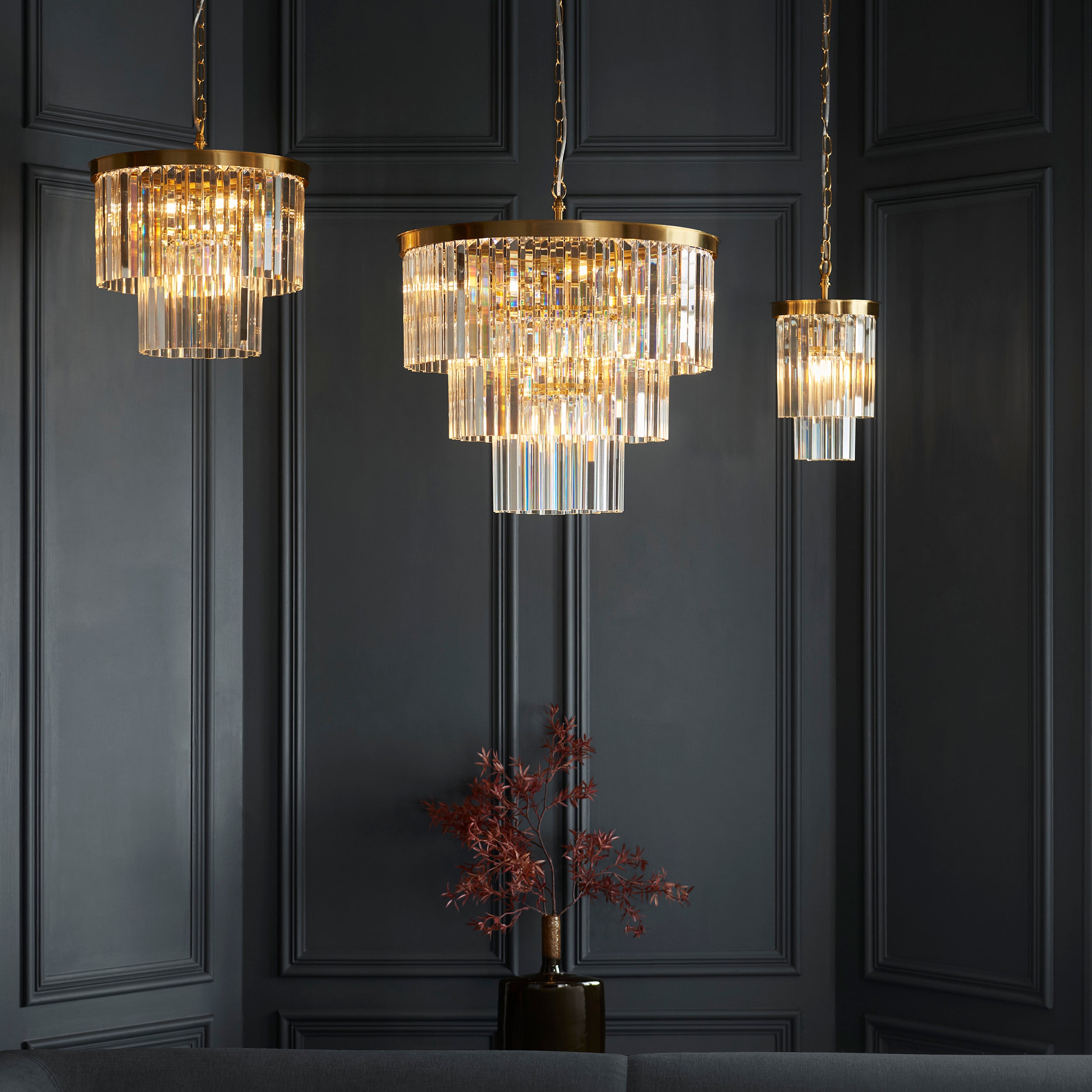 Endon Conaston 7 Light Pendant - Brushed Aged Brass Plate & Clear Cut Glass