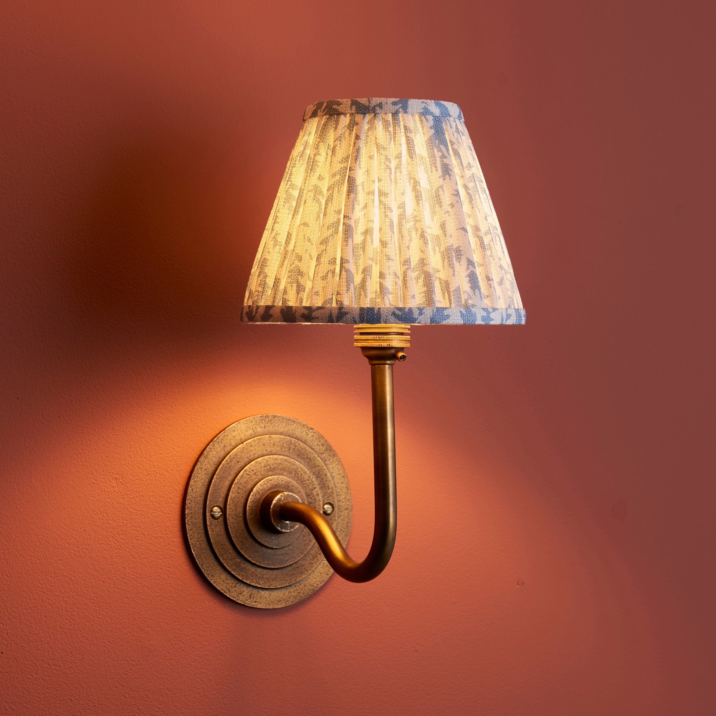 Endon Halo Swan & Leaf 16Cm Wall Light - Antique Brass & Shell Bay Blue Fabric