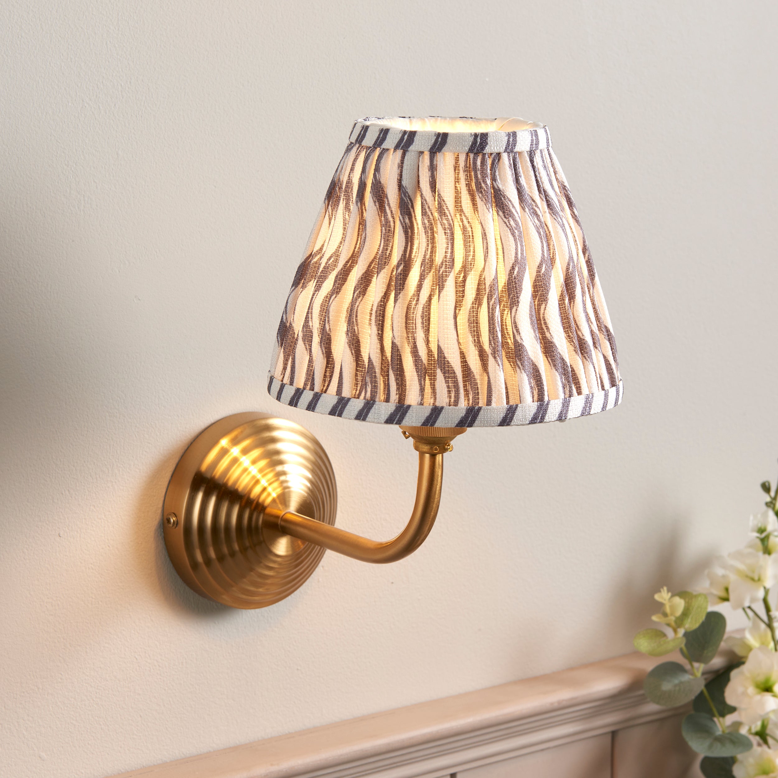 Endon Obelisk Arc Wall Light & Ripple 16cm Pearl Grey Shade