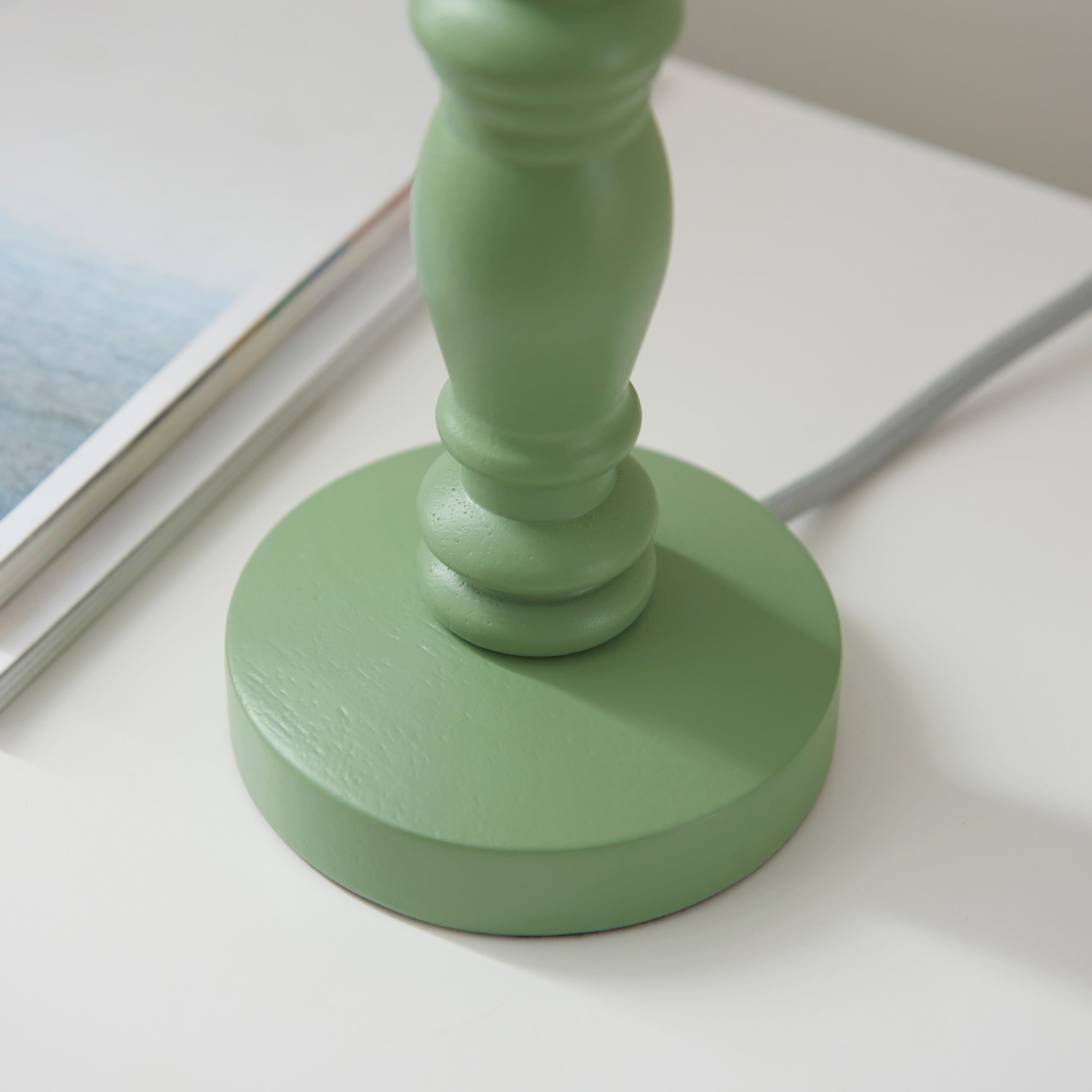 Endon Bibury Satin Cotswold Green Table Lamp & Leaf 20cm Peachy Keen Shade