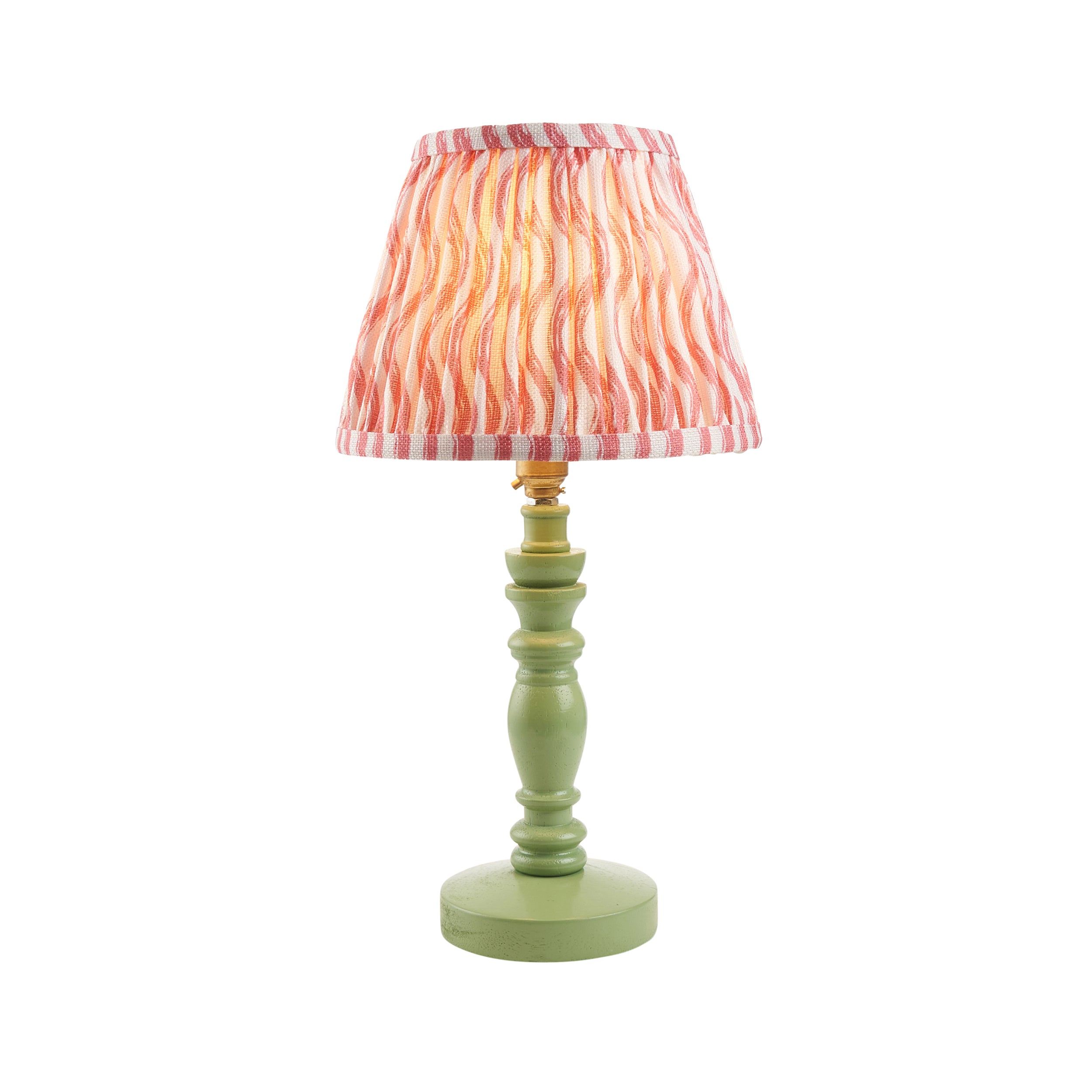 Endon Bibury Satin Cotswold Green Table Lamp & Ripple 20cm Coral Pink Shade