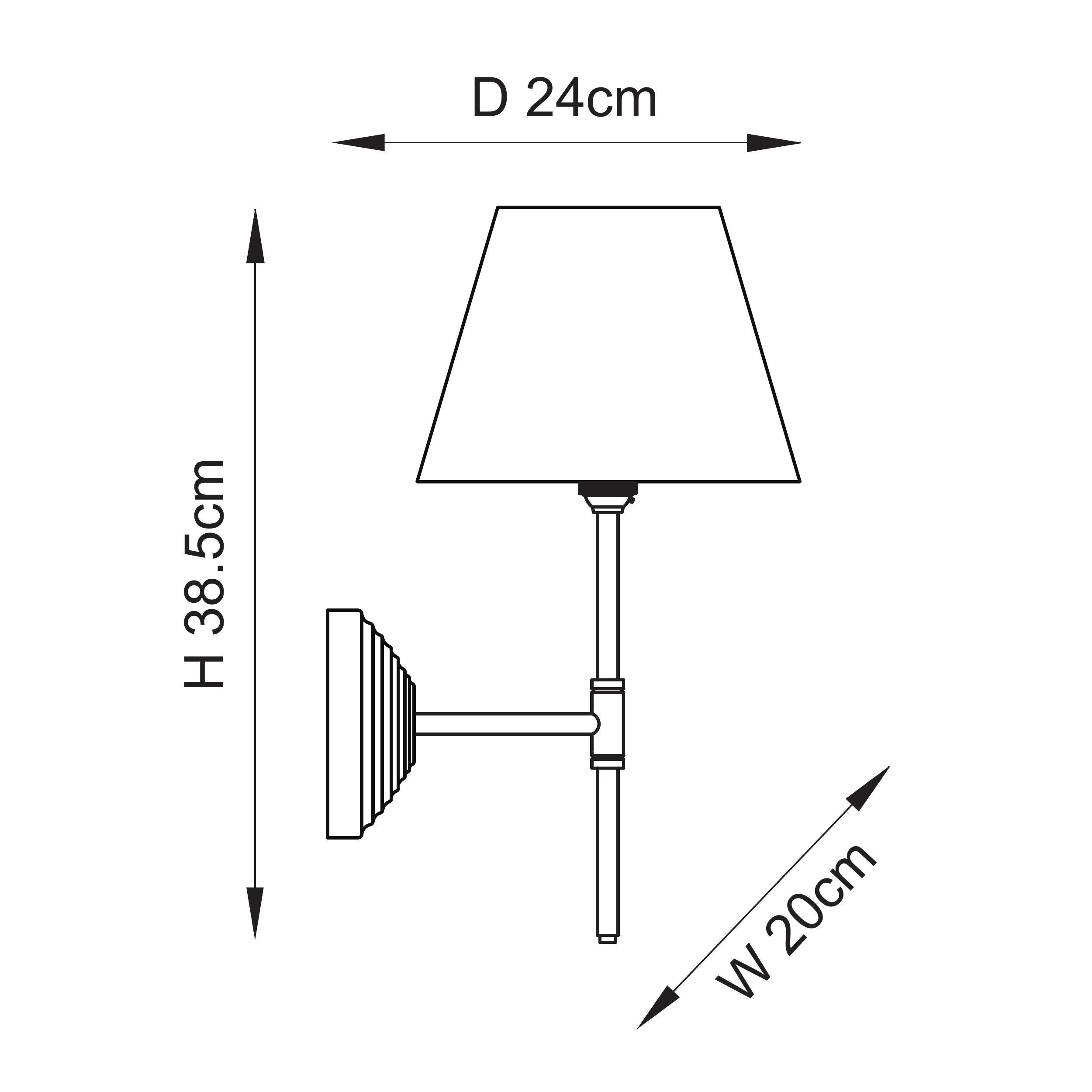 Endon Obelisk T Bar Wall Light & Ivy 20cm Vintage White Shade