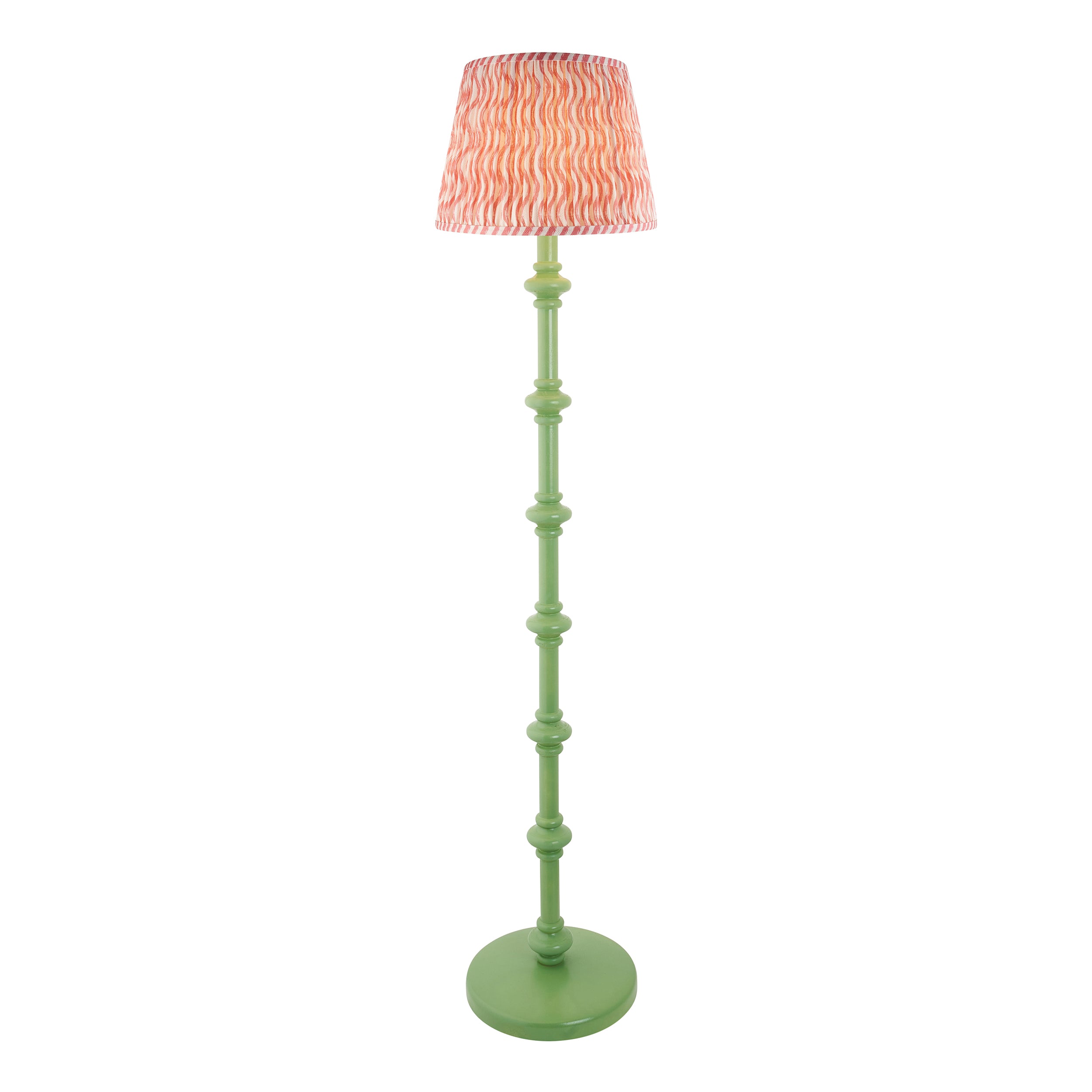 Endon Carnaby Satin Cotswold Green Floor Lamp & Ripple 35cm Coral Pink Shade