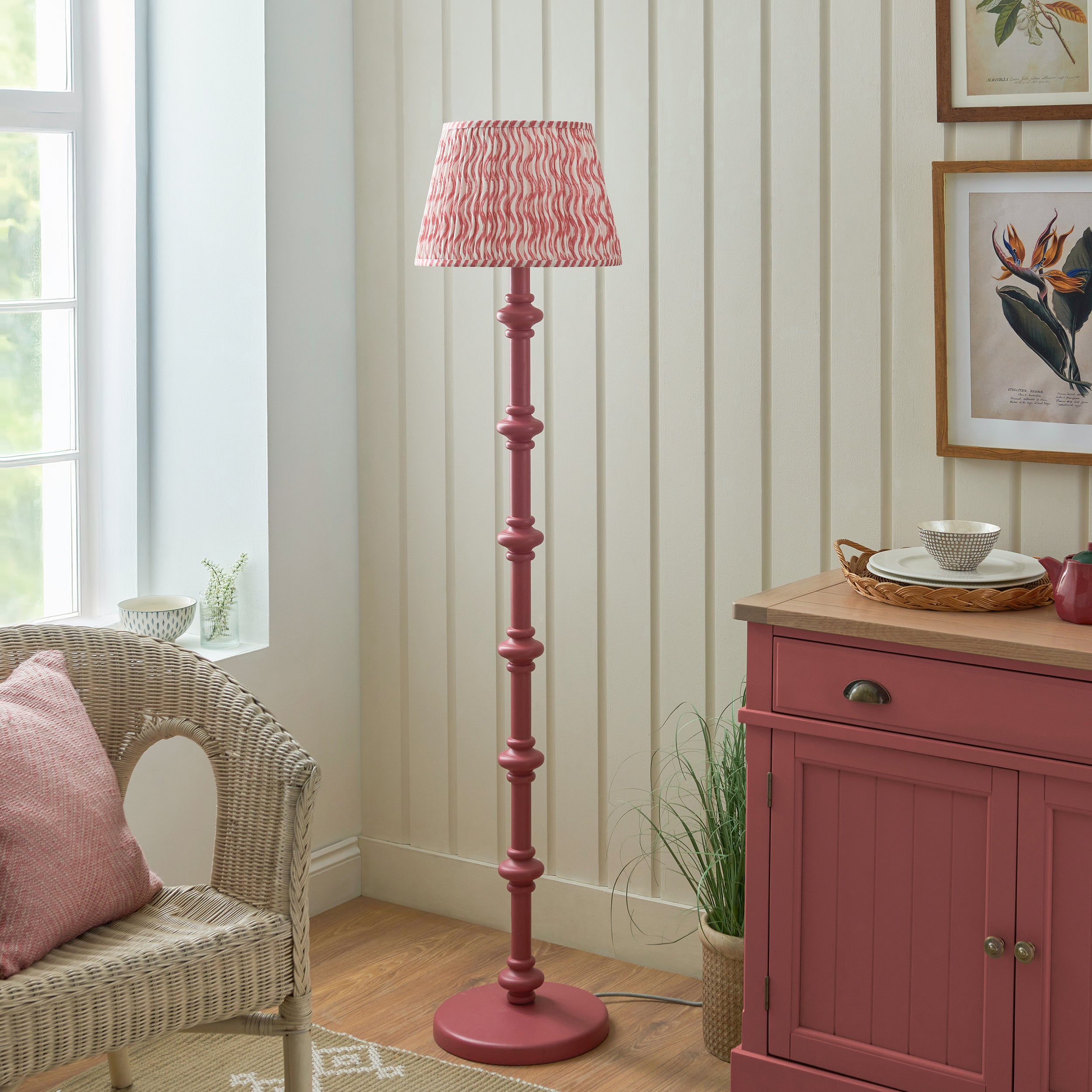 Endon Carnaby Satin Pink Clay Floor Lamp & Ripple 35cm Coral Pink Shade