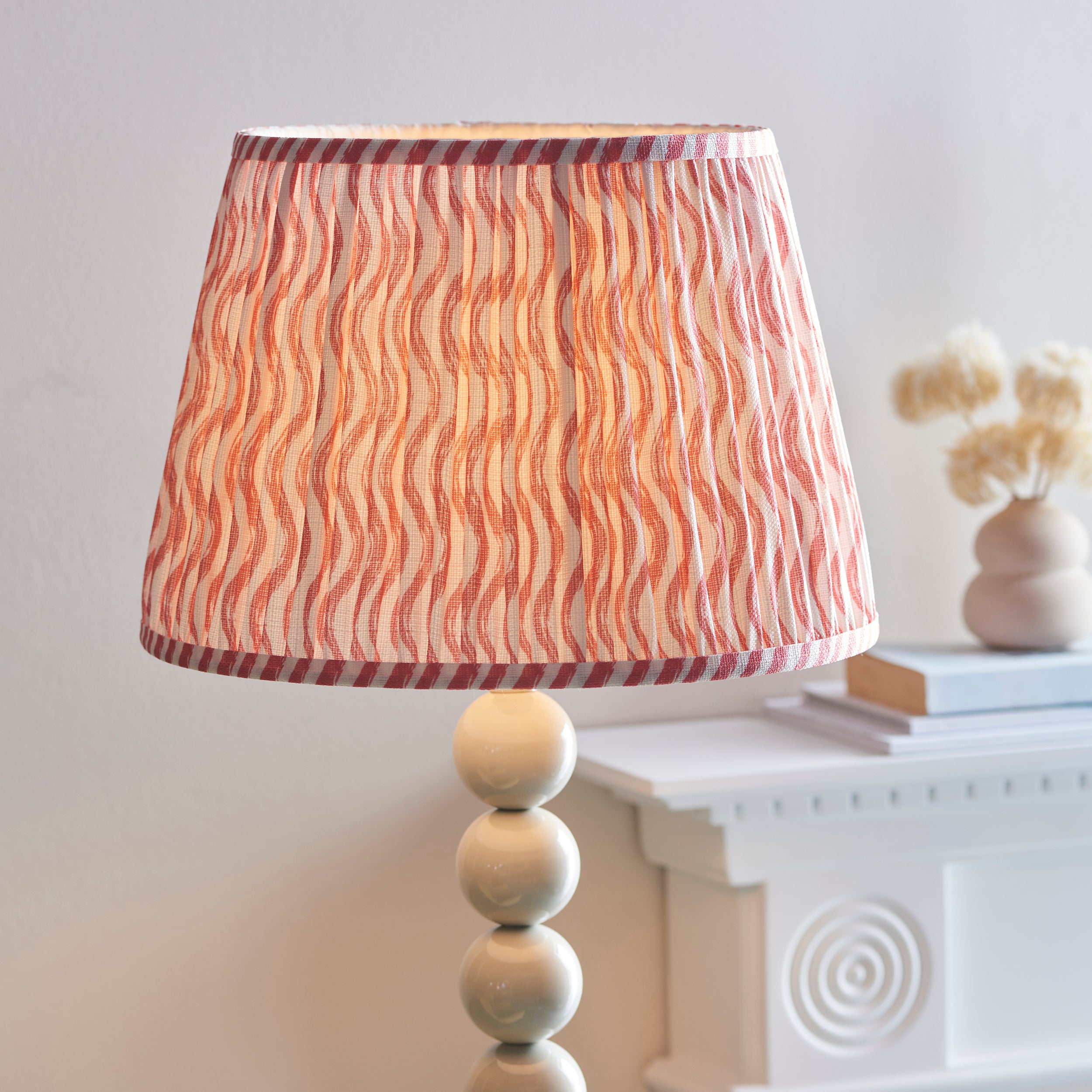 Endon Higgledy Gloss Almond White Floor Lamp & Ripple 35cm Coral Pink Shade