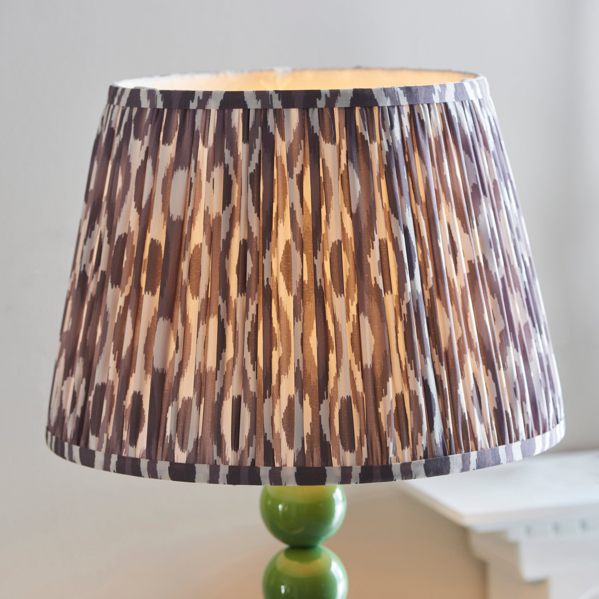 Endon Higgledy Gloss Cotswold Green Floor Lamp & Ikat 35cm Pearl Grey Shade