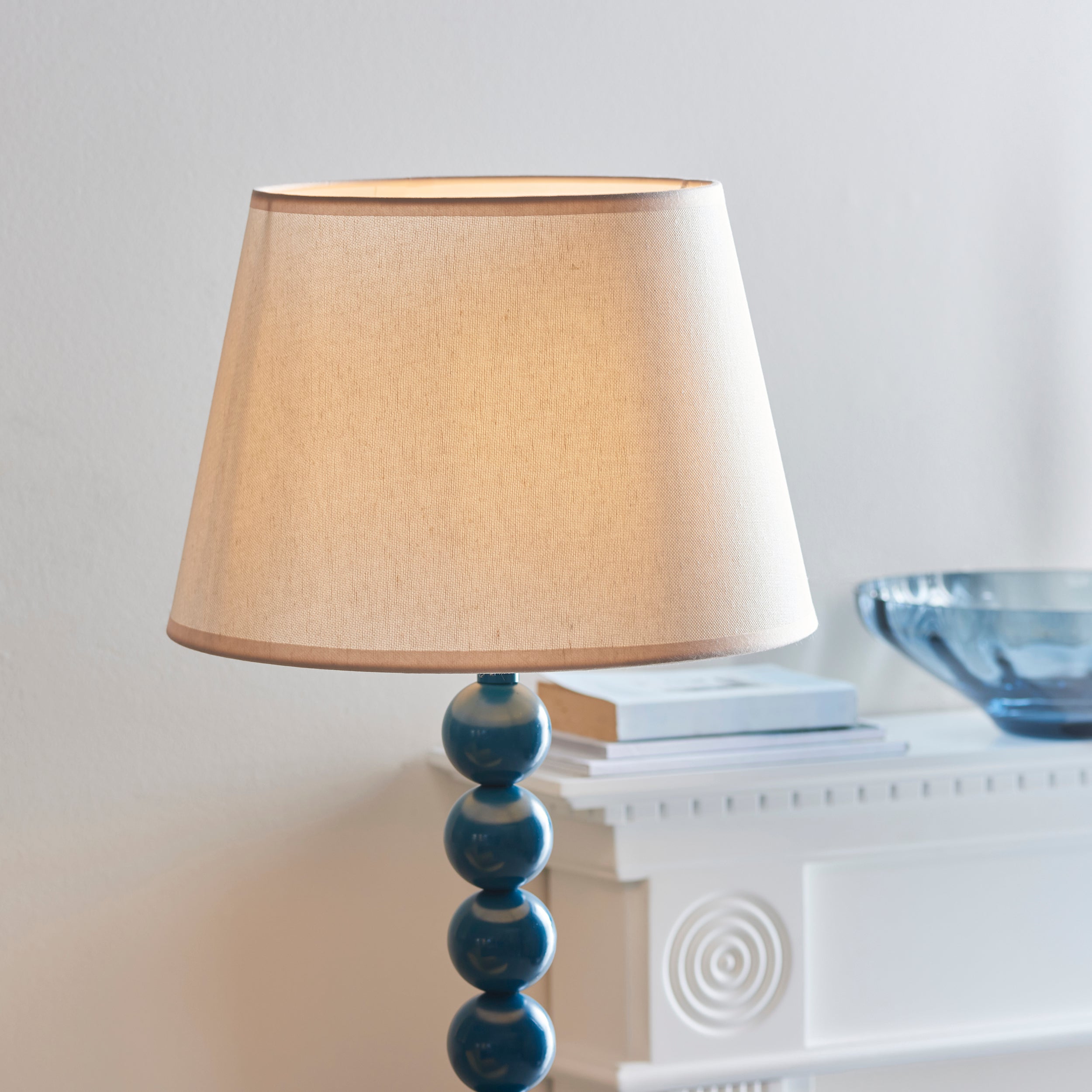 Endon Higgledy Gloss Marlin Blue Floor Lamp & Ivy 35cm Vintage White Shade