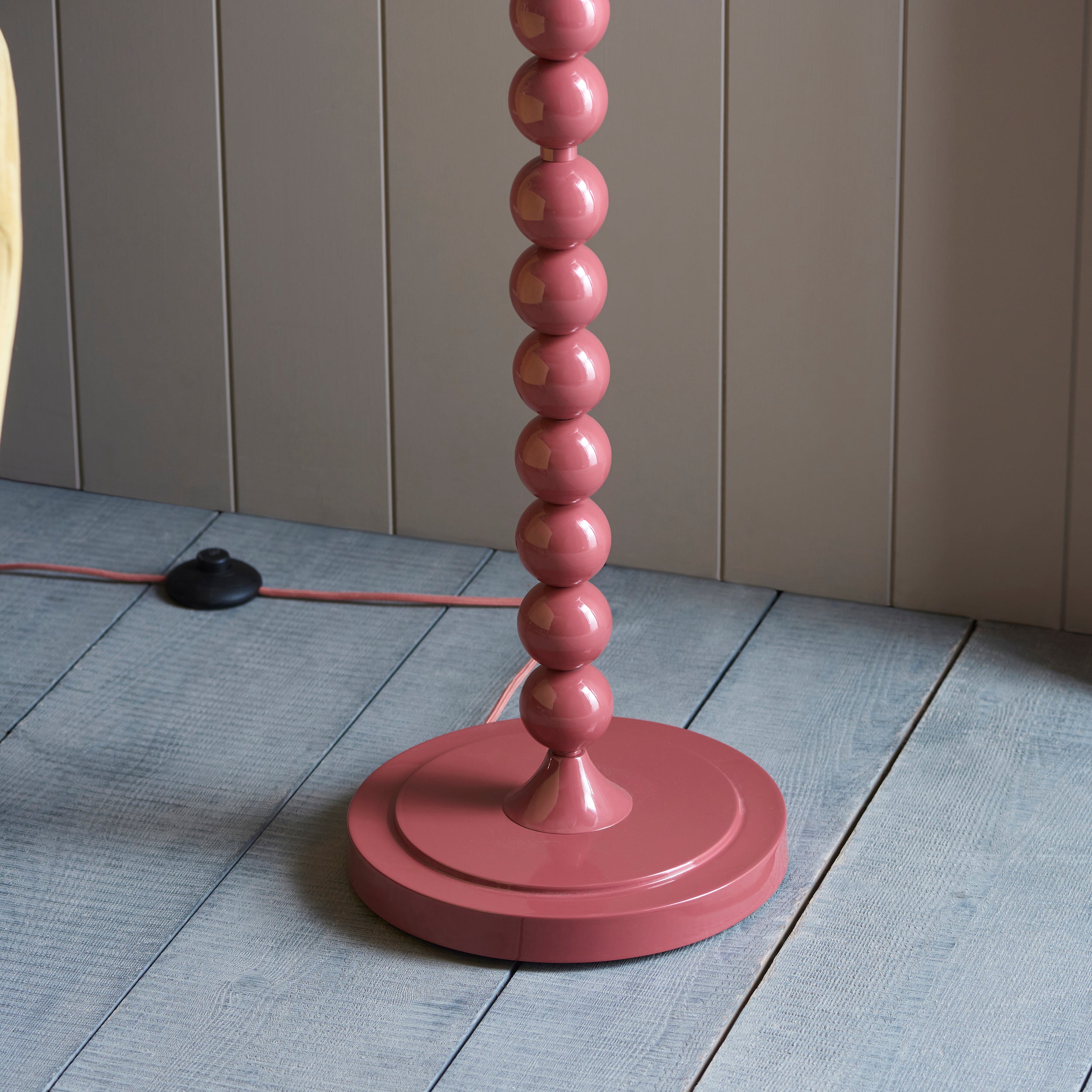 Endon Higgledy Gloss Pink Clay Floor Lamp & Zigzag 35cm Cotswold Green Shade