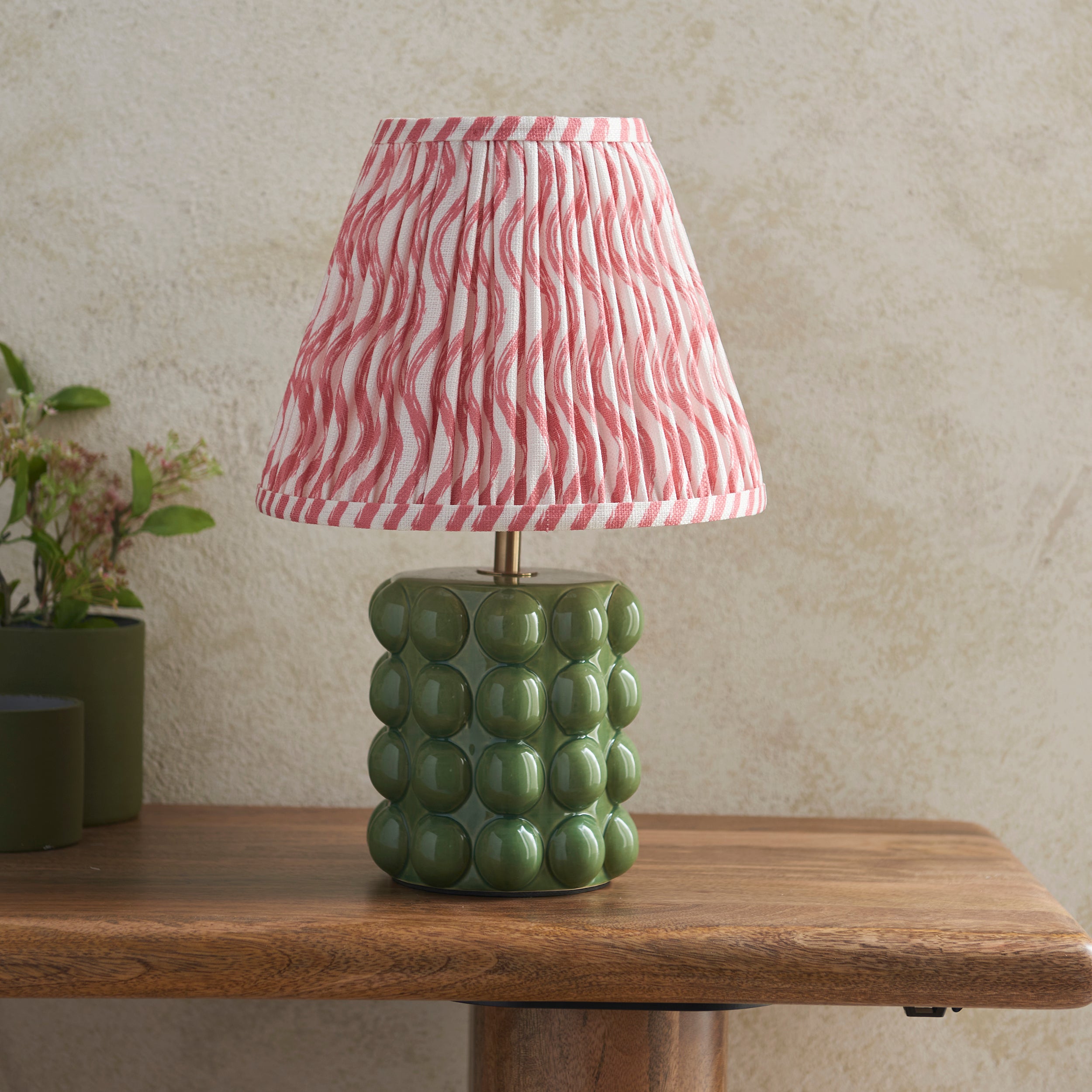 Endon Bobble Table Lamp & Ripple 25cm Coral Pink Shade