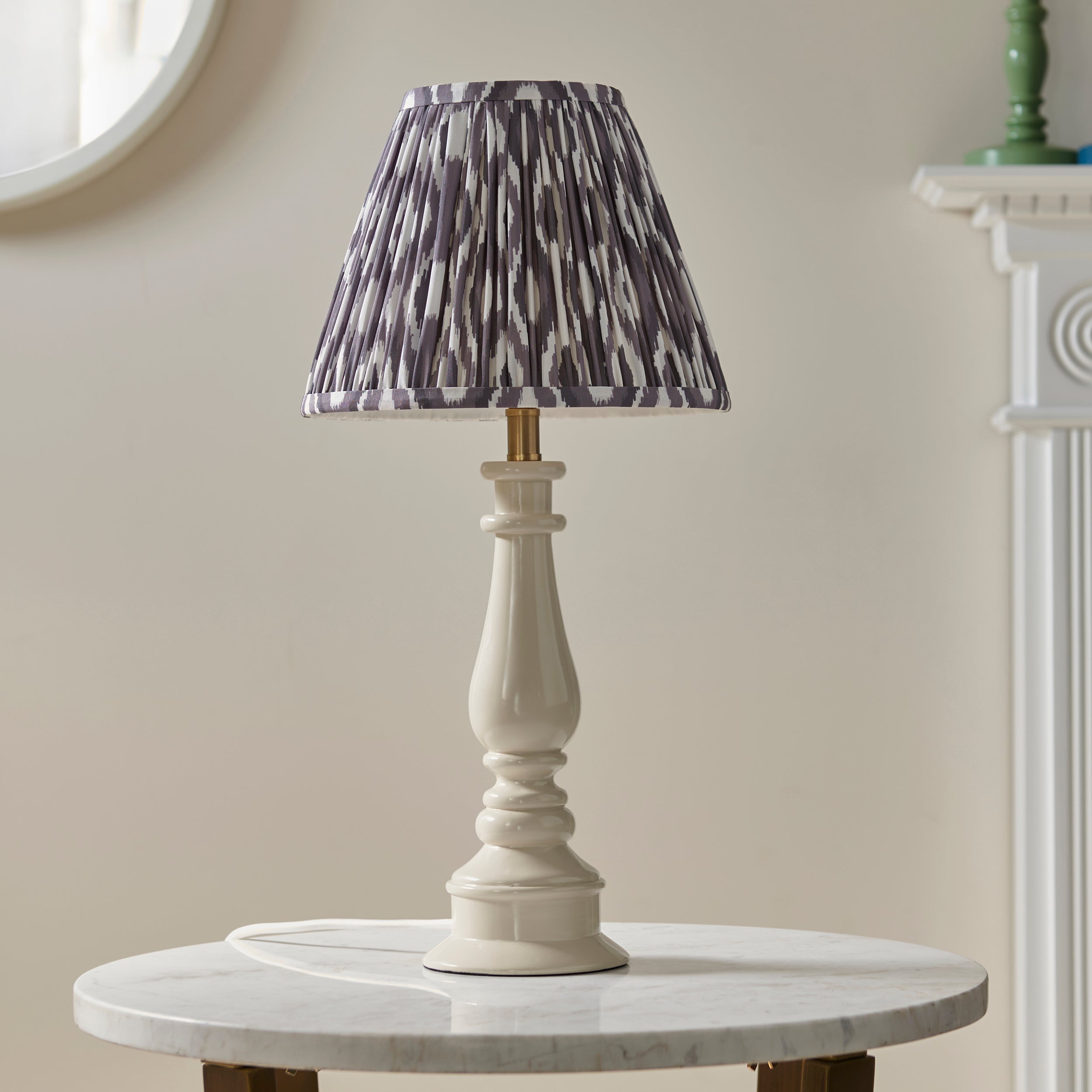 Endon Myrtle Gloss Almond White Table Lamp & Ikat 25cm Pearl Grey Shade