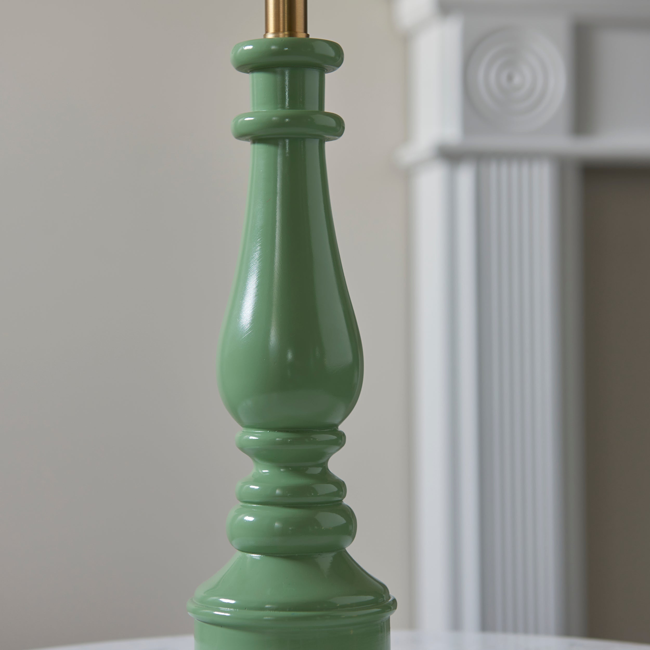 Endon Myrtle Gloss Cotswold Green Table Lamp & Ivy 25cm Vintage White Shade