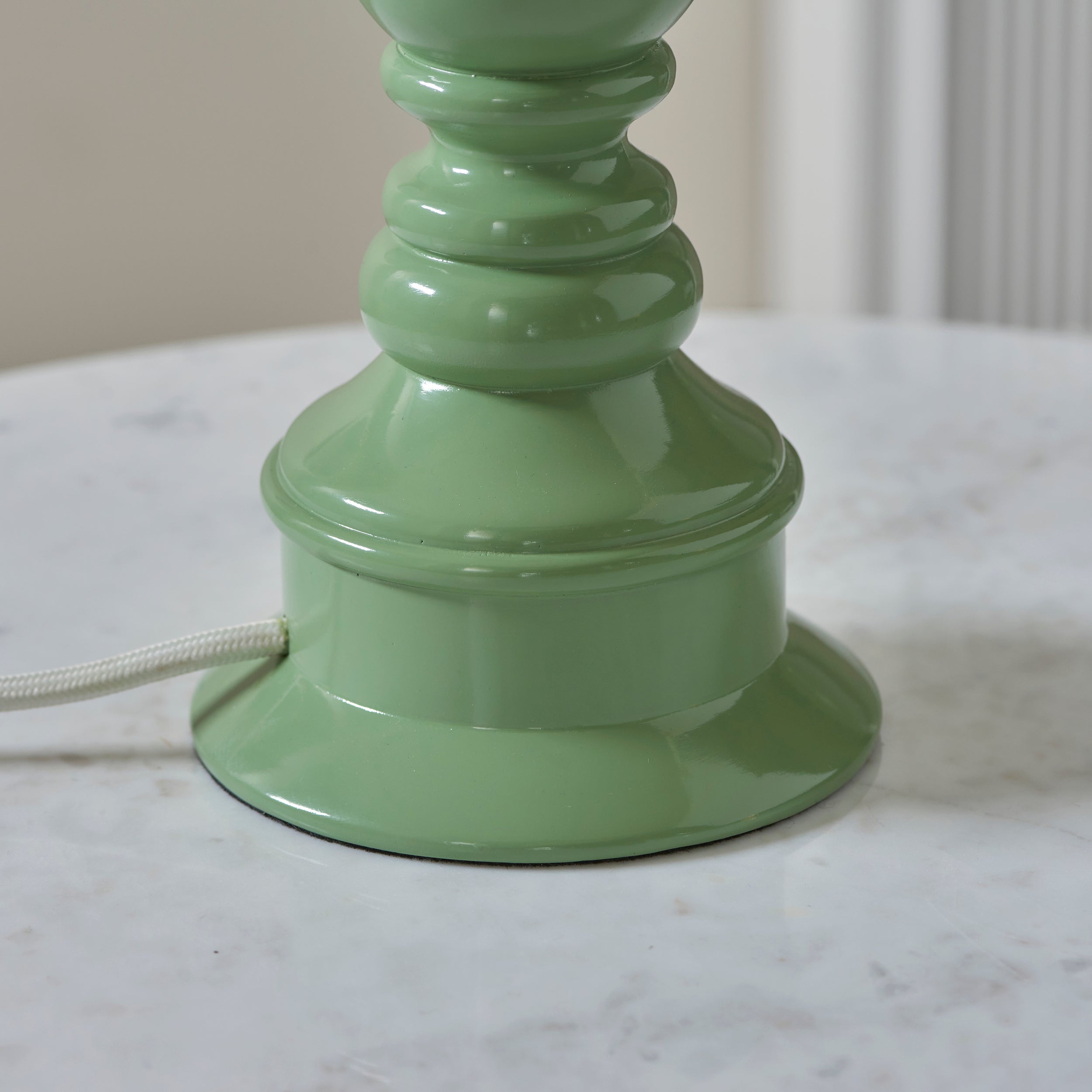 Endon Myrtle Gloss Cotswold Green Table Lamp & Ivy 25cm Vintage White Shade