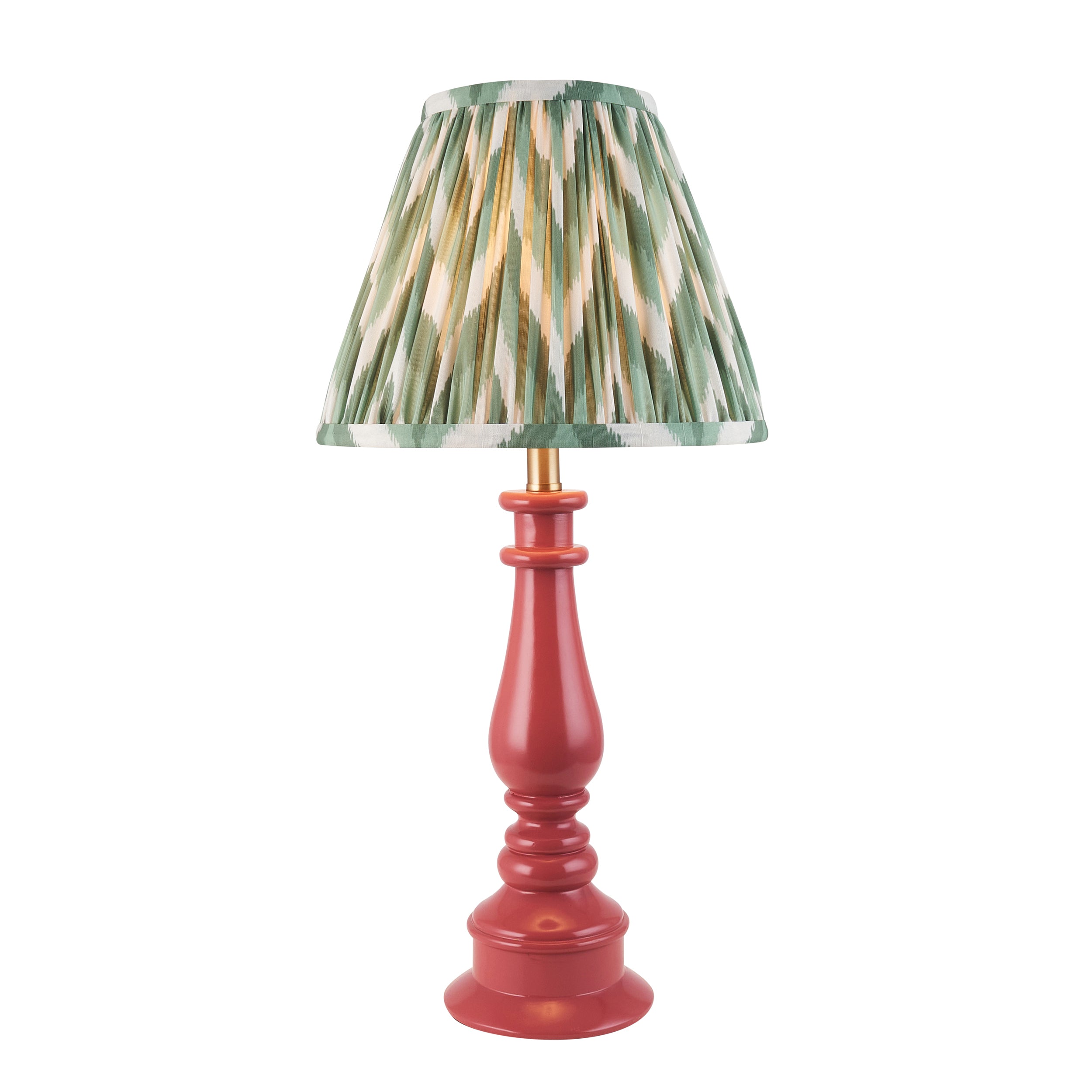 Endon Myrtle Gloss Pink Clay Table Lamp & Zigzag 25cm Cotswold Green Shade