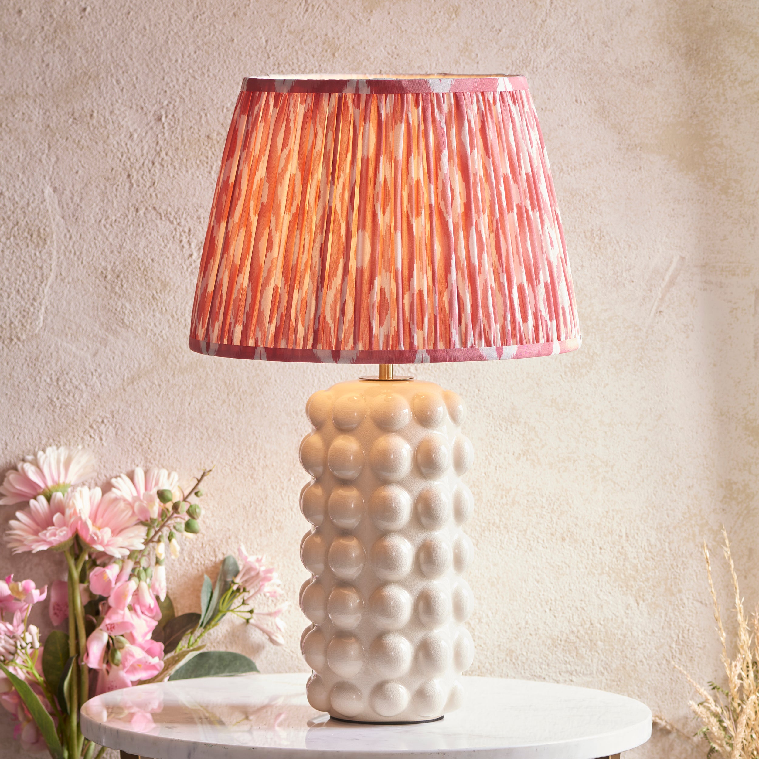 Endon Bobble Table Lamp & Ikat 35cm Coral Pink Shade