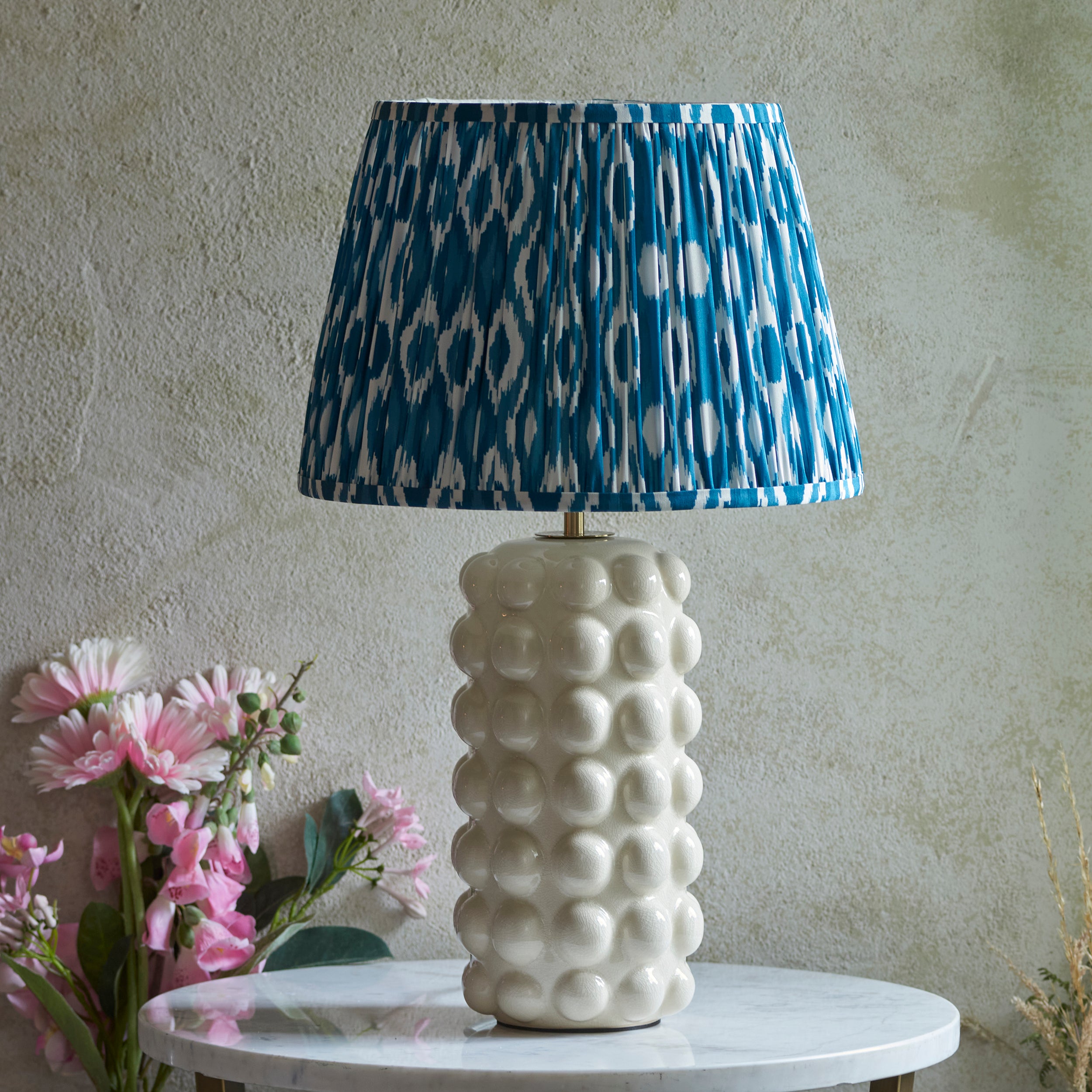 Endon Bobble Table Lamp & Ikat 35cm Marlin Blue Shade