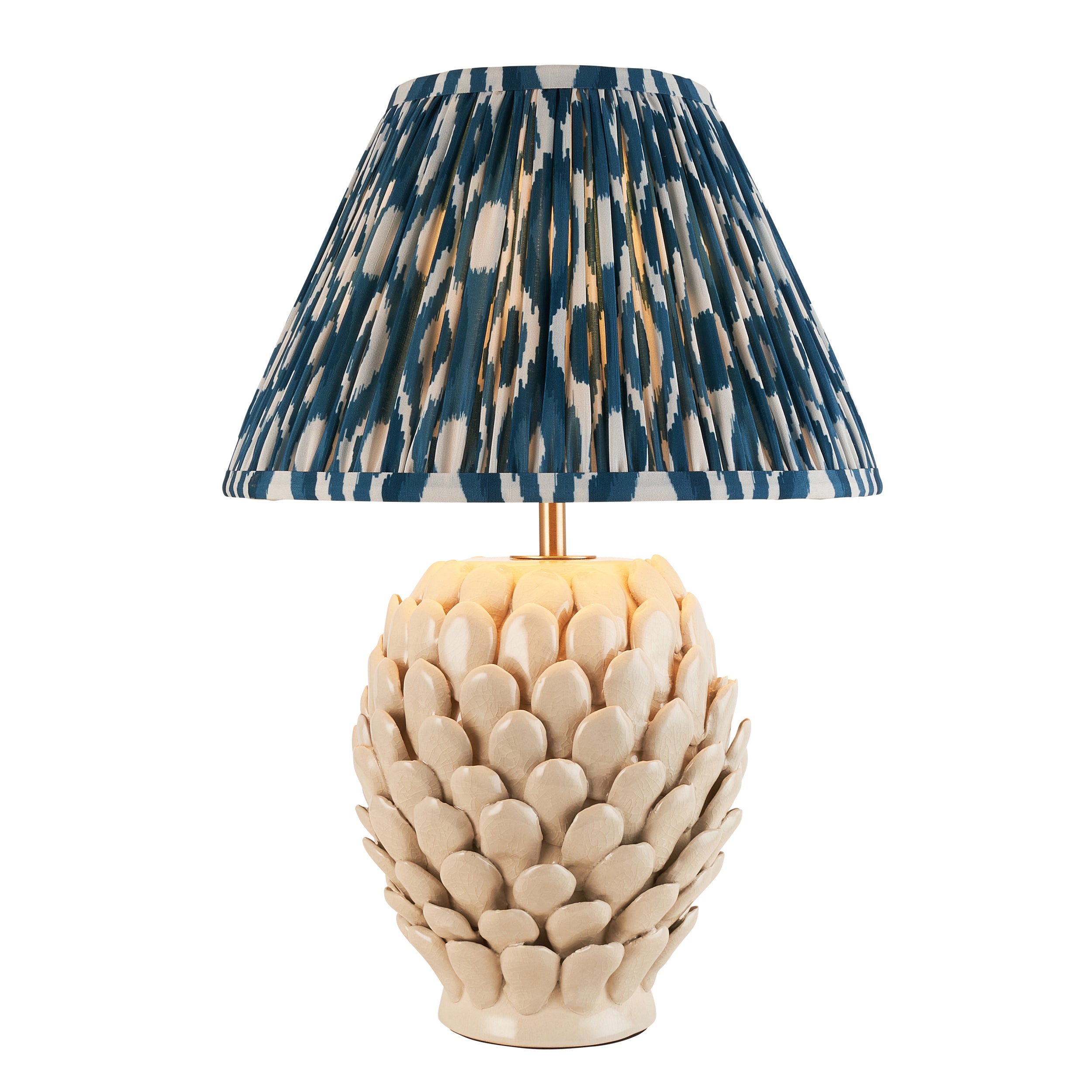 Endon Layered Leaf Ivory Crackle Glaze Ceramic Table Lamp & Ikat 30cm Marlin Blue Shade