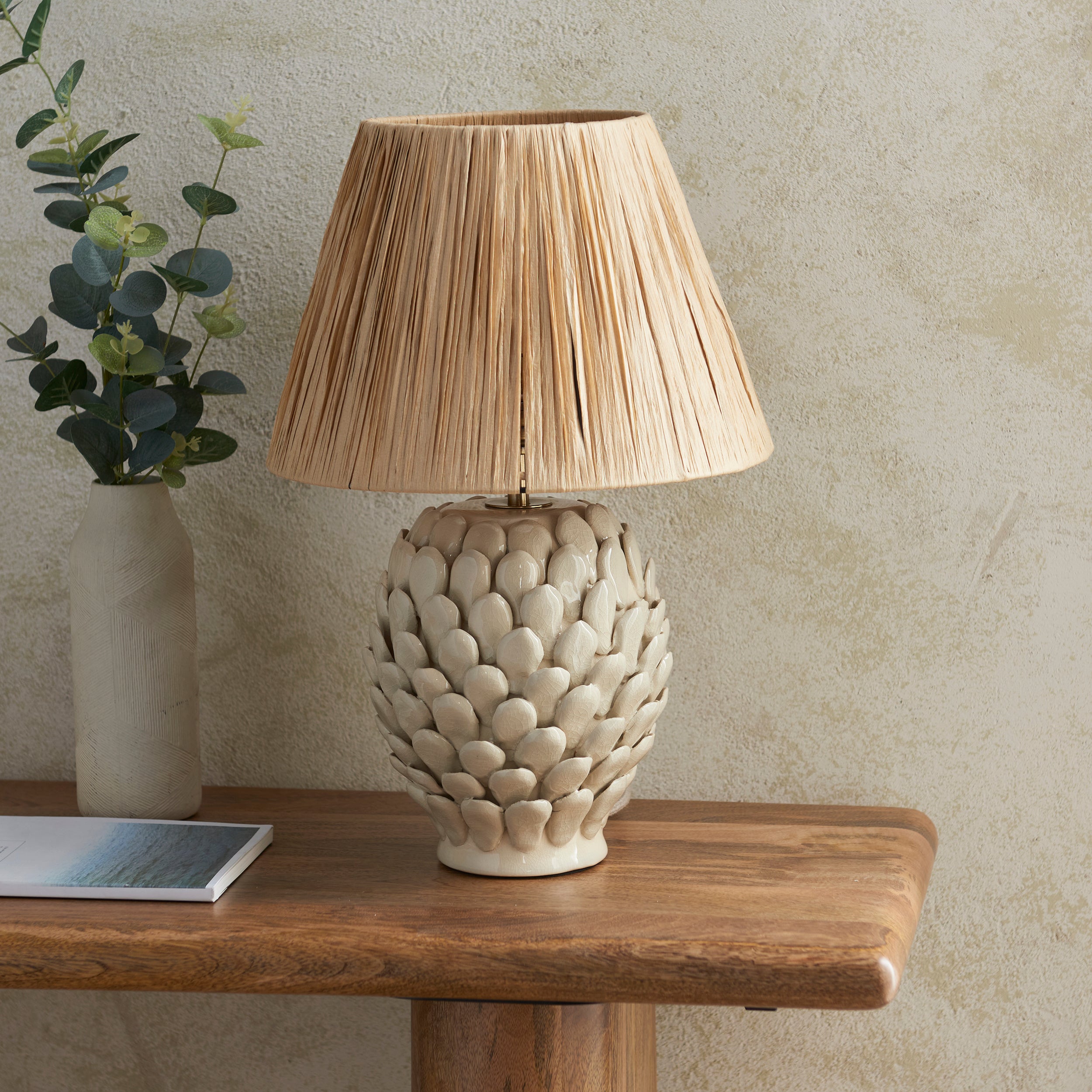 Endon Layered Leaf Table Lamp & Raffia 30cm Natural Raffia Shade