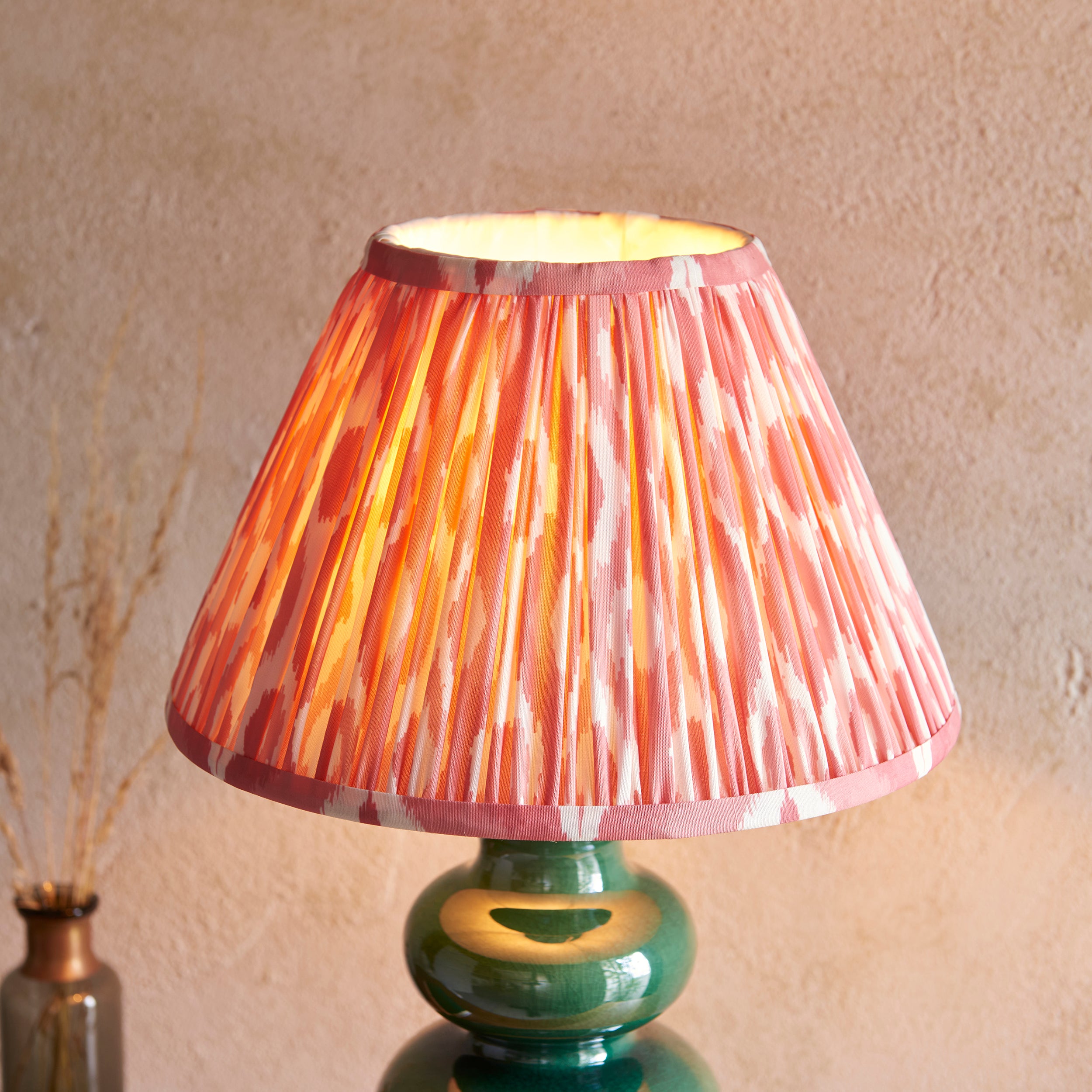 Endon Monroe Table Lamp & Ikat 30cm Coral Pink Shade