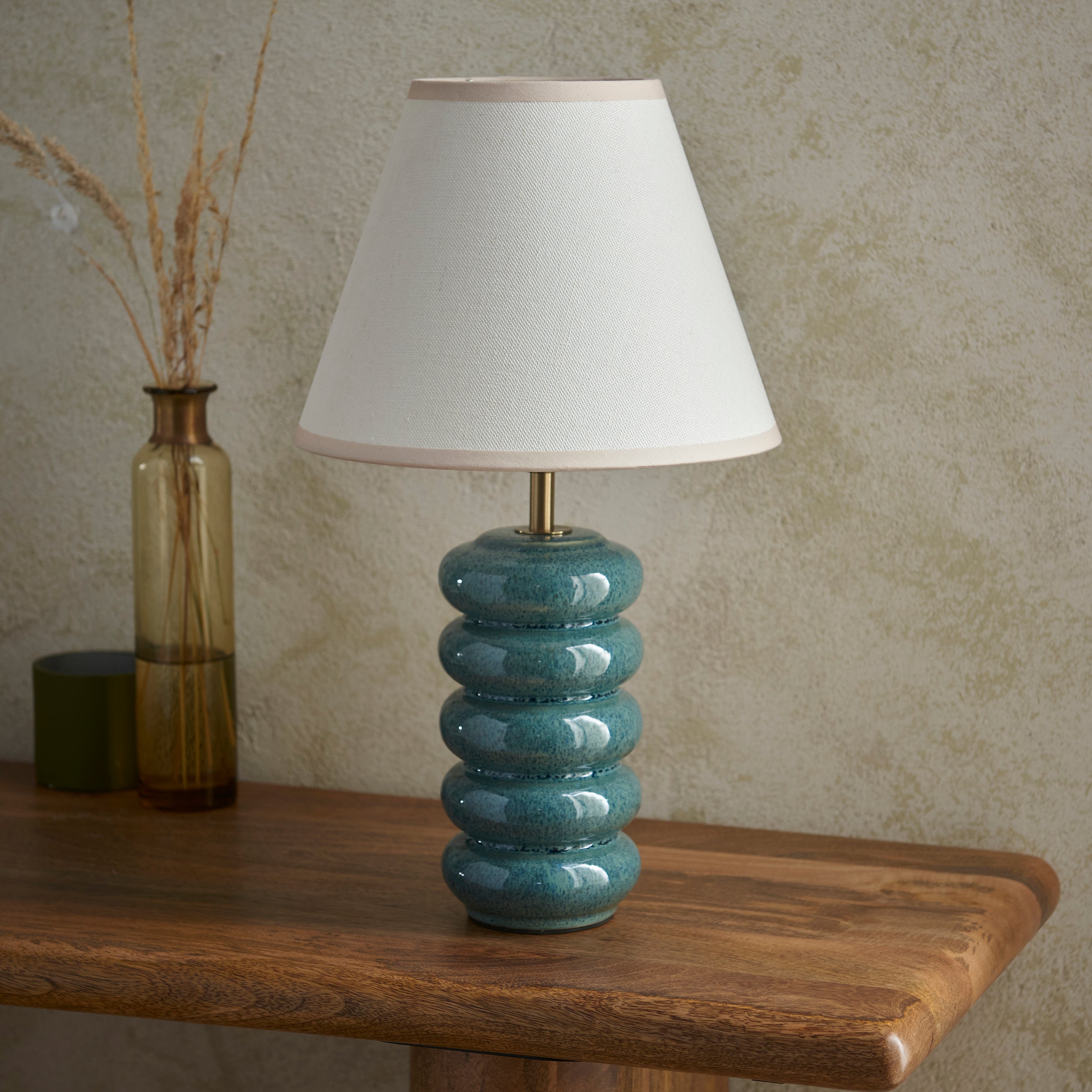 Endon Squash Table Lamp & Ivy 25cm Vintage White Shade