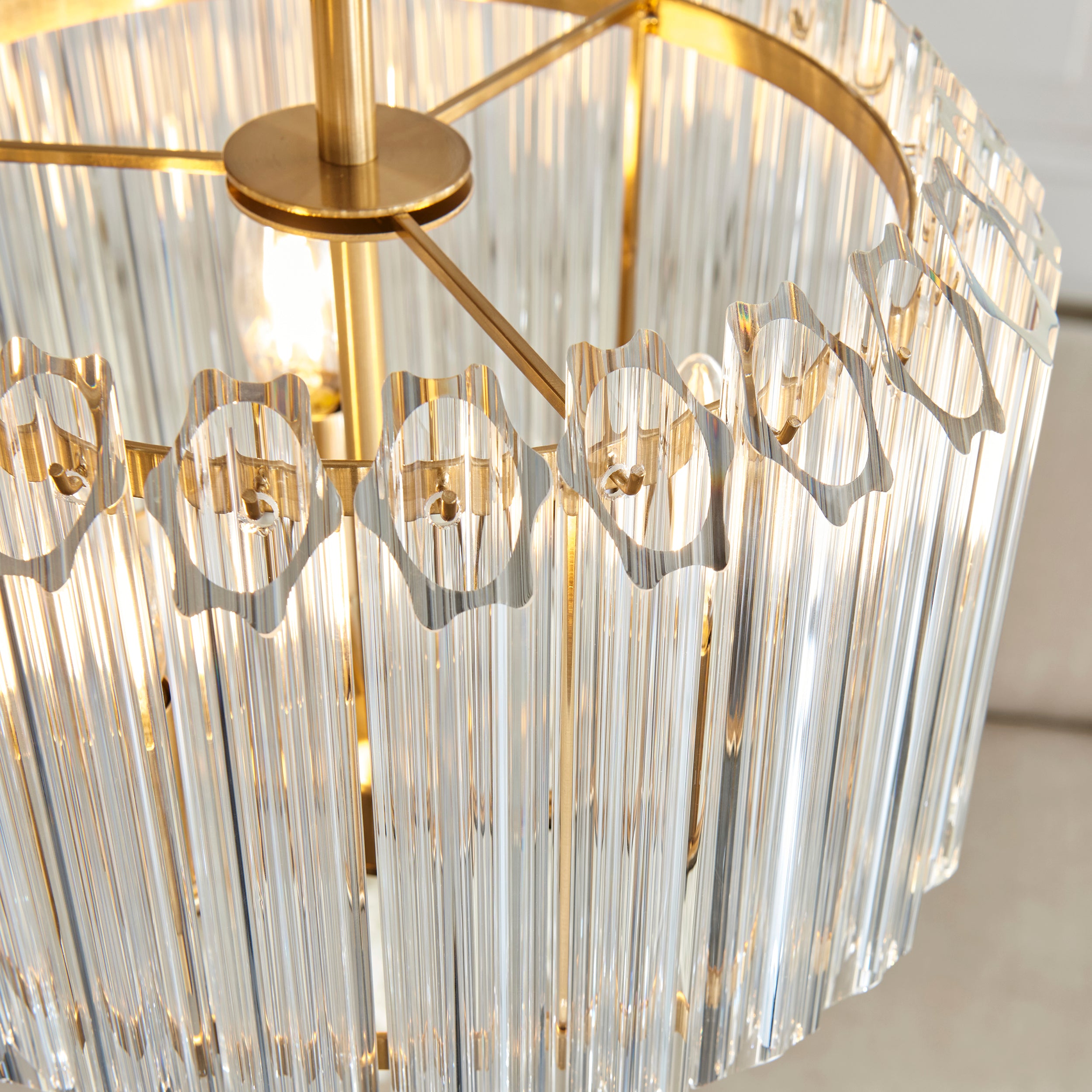 Endon Valentina 3 Light Pendant - Brushed Aged Brass Plate & Clear Glass
