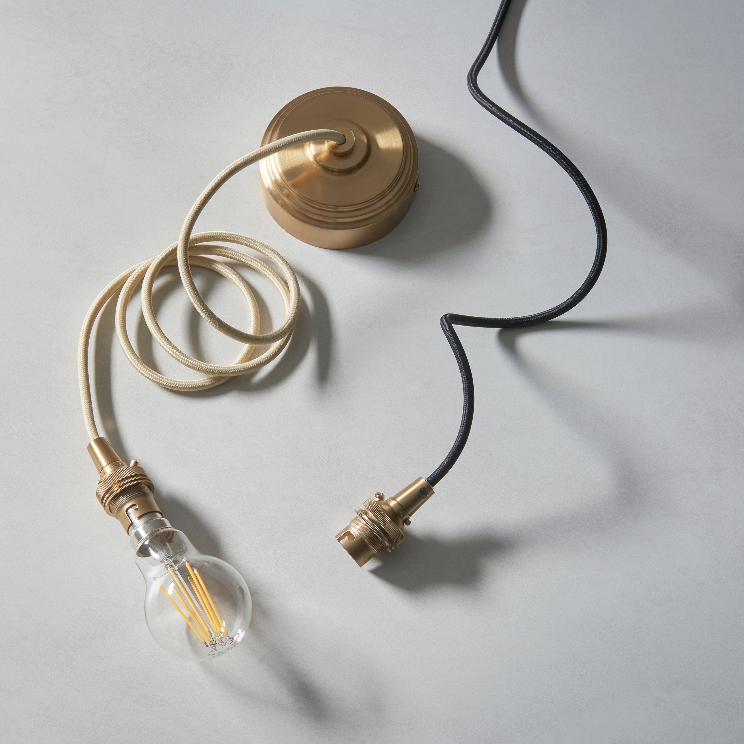 Endon Eltham Cable Set - Brushed Aged Brass Plate & Black Braided Flex