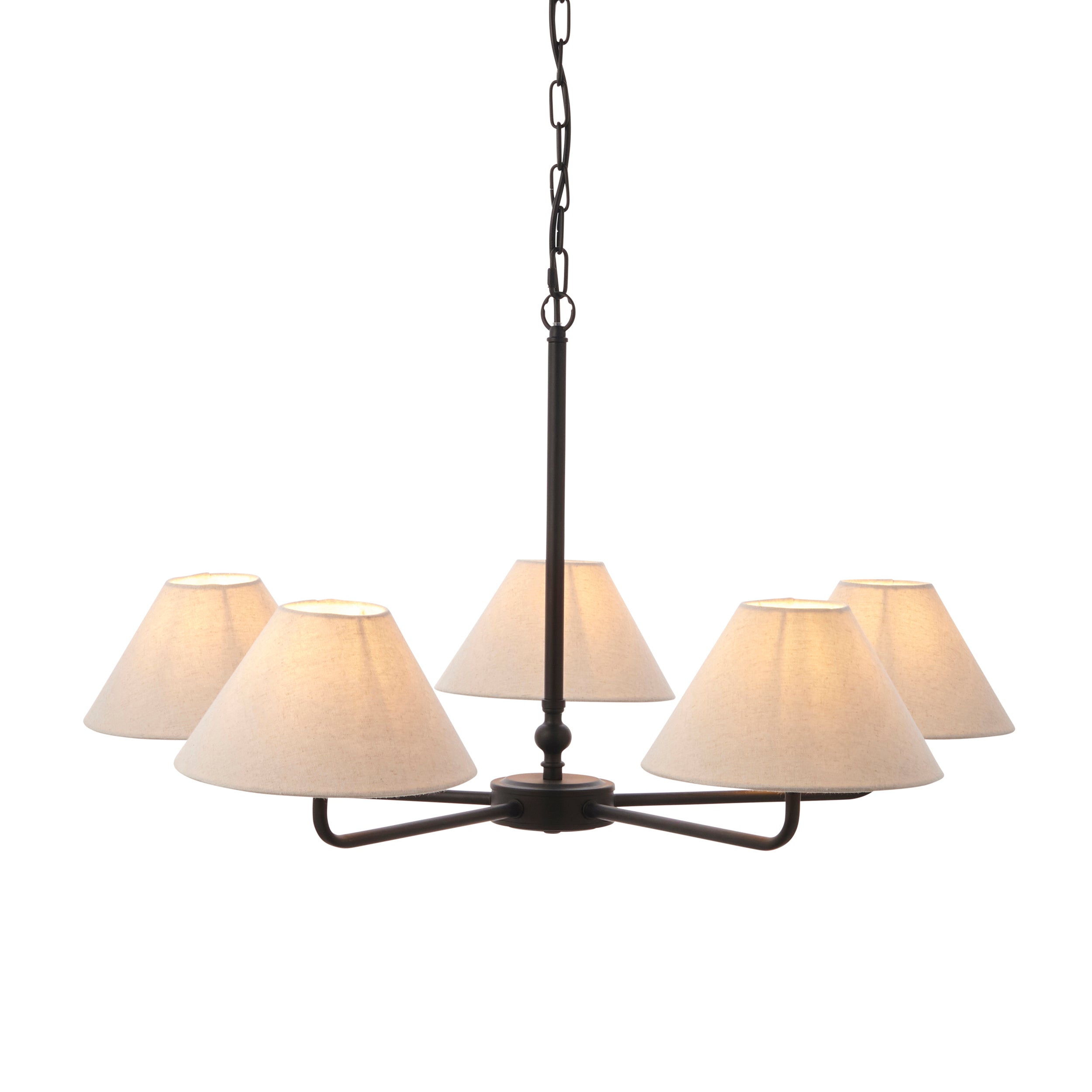 Endon Lille 5 Light Pendant - Matt Black & Natural Faux Linen