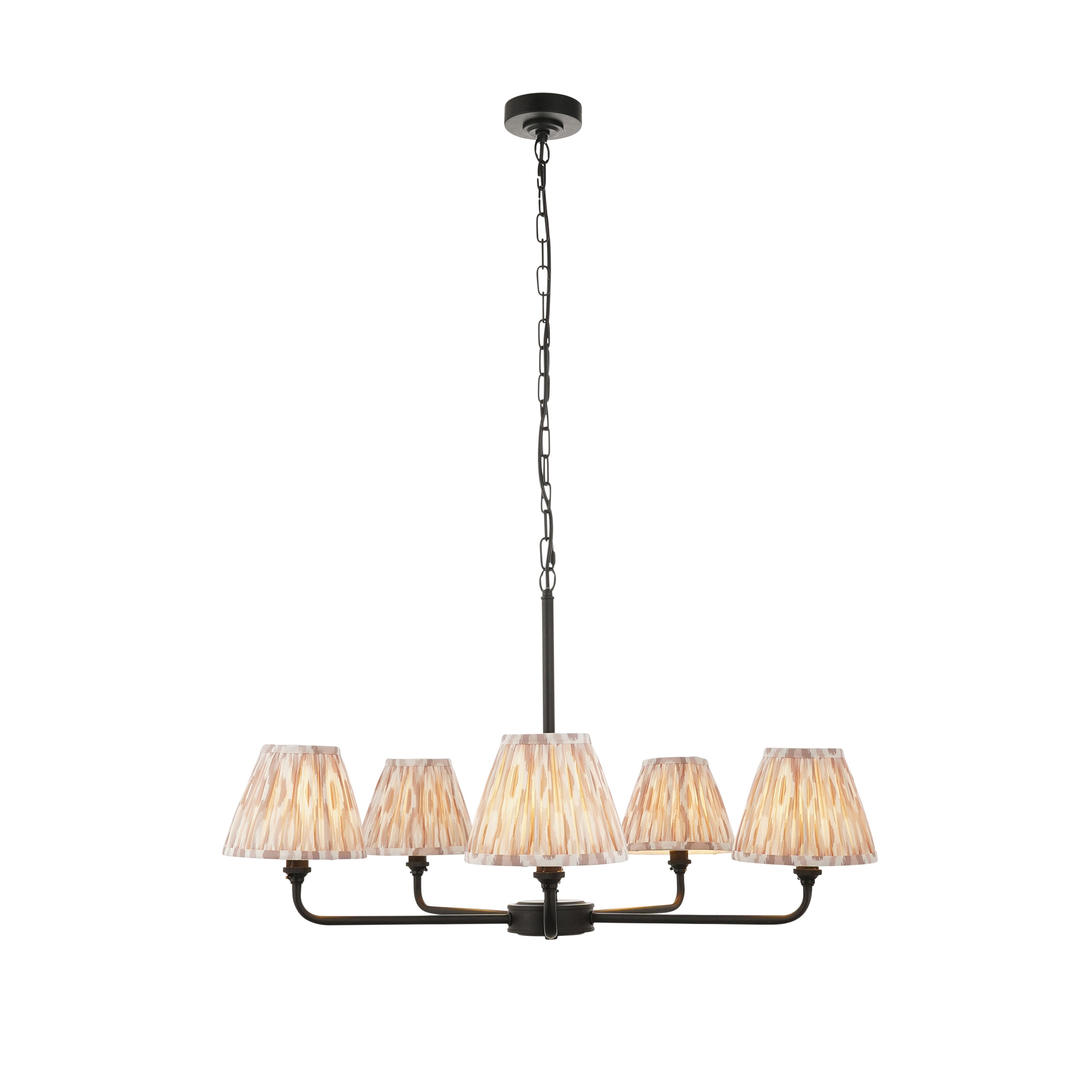 Endon Lille 5 Light Pendant - Matt Black & Natural Ikat 16cm Shades