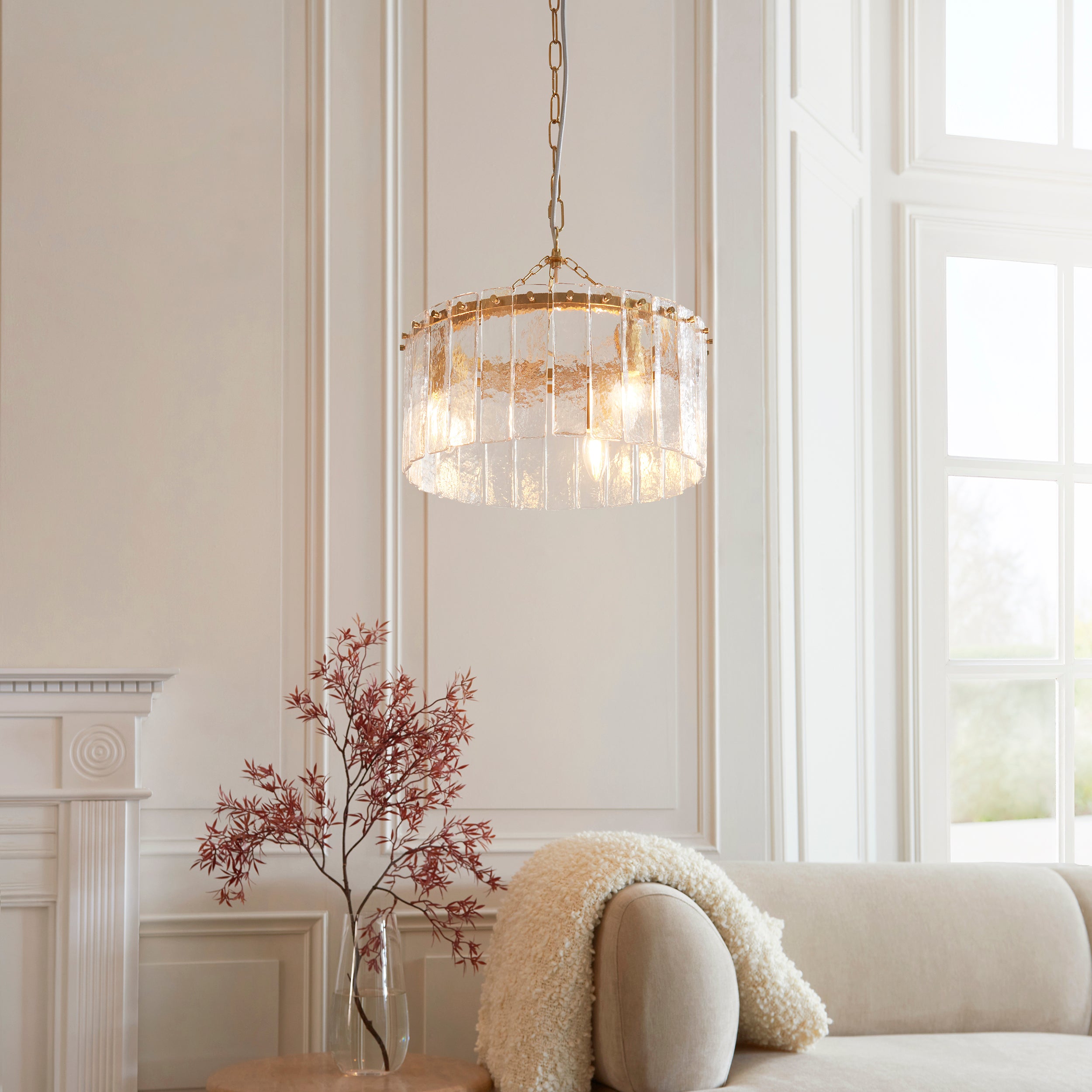 Endon Karine 3 Light Pendant - Brushed Aged Brass Plate & Clear Handmade Textured Glass