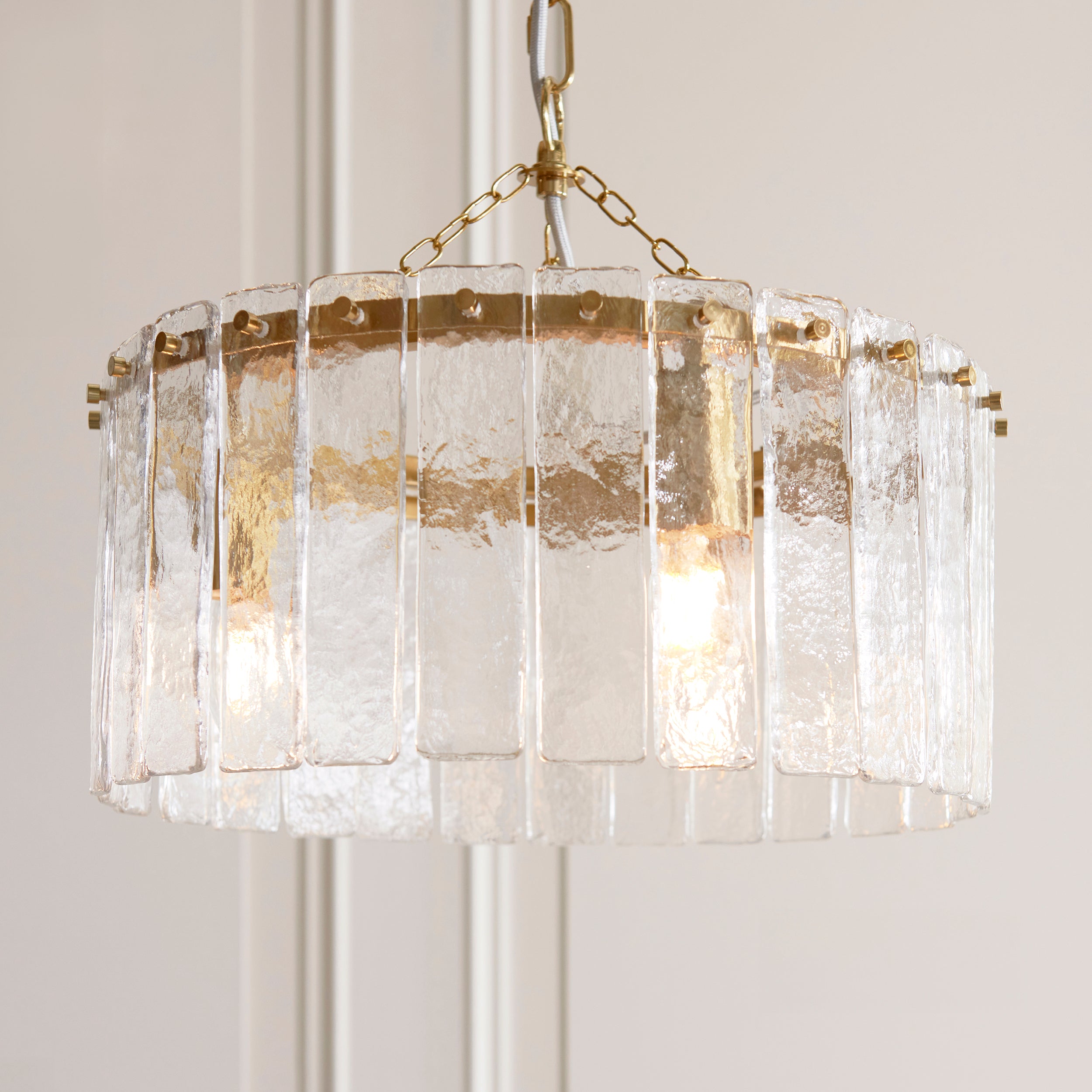 Endon Karine 3 Light Pendant - Brushed Aged Brass Plate & Clear Handmade Textured Glass