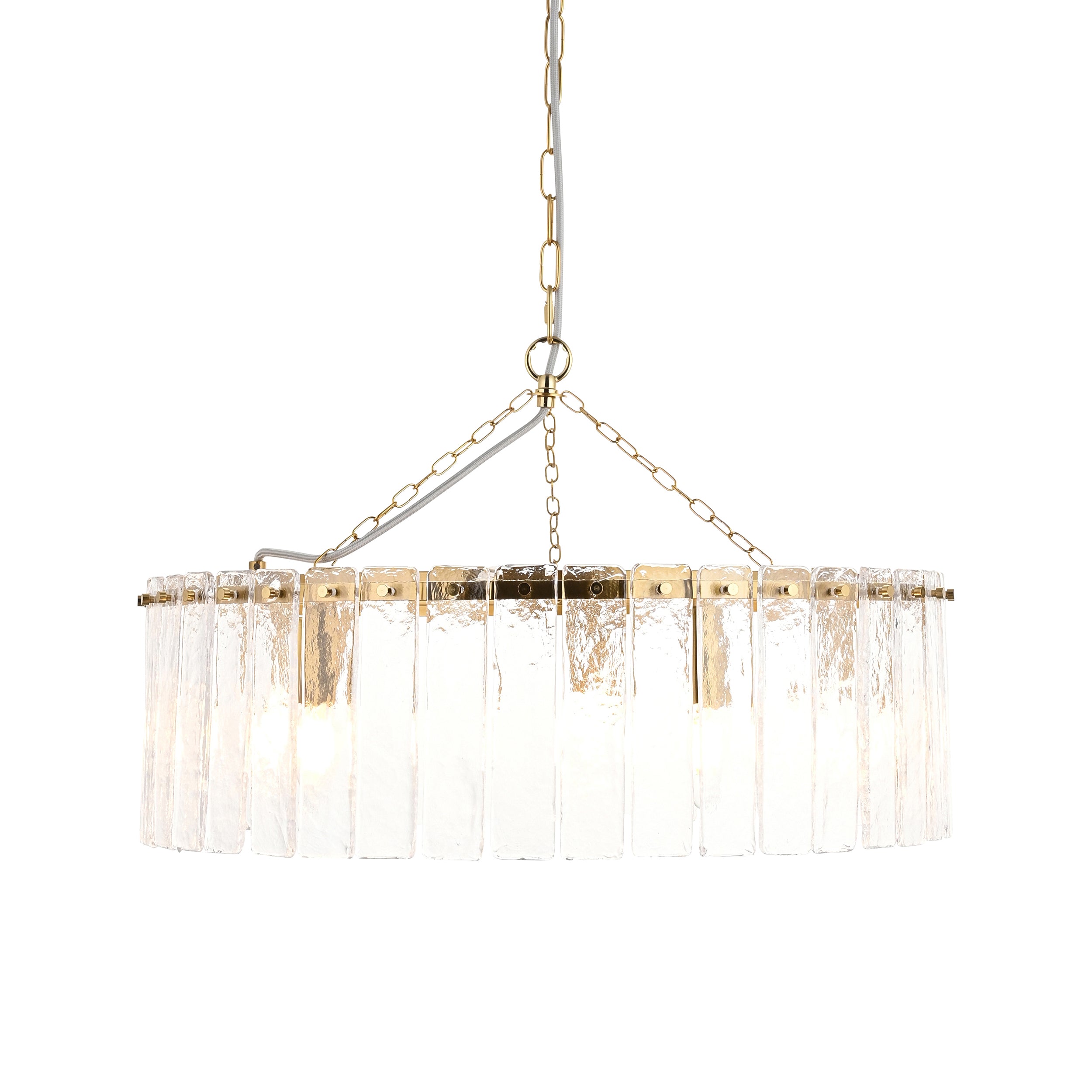 Endon Karine 5 Light Pendant - Brushed Aged Brass Plate & Clear Handmade Textured Glass
