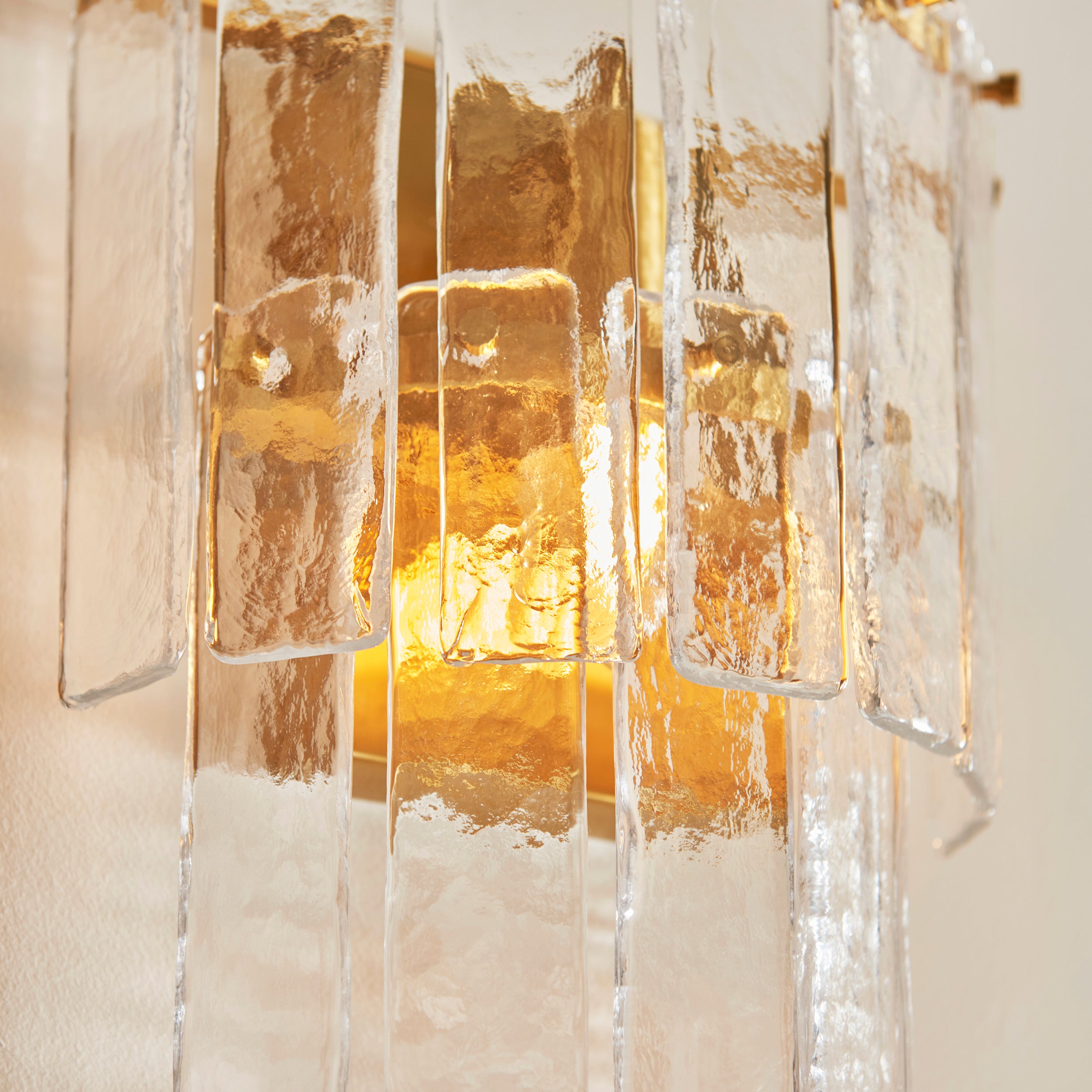 Endon Karine Wall Light - Brushed Aged Brass Plate & Clear Handmade Textured Glass