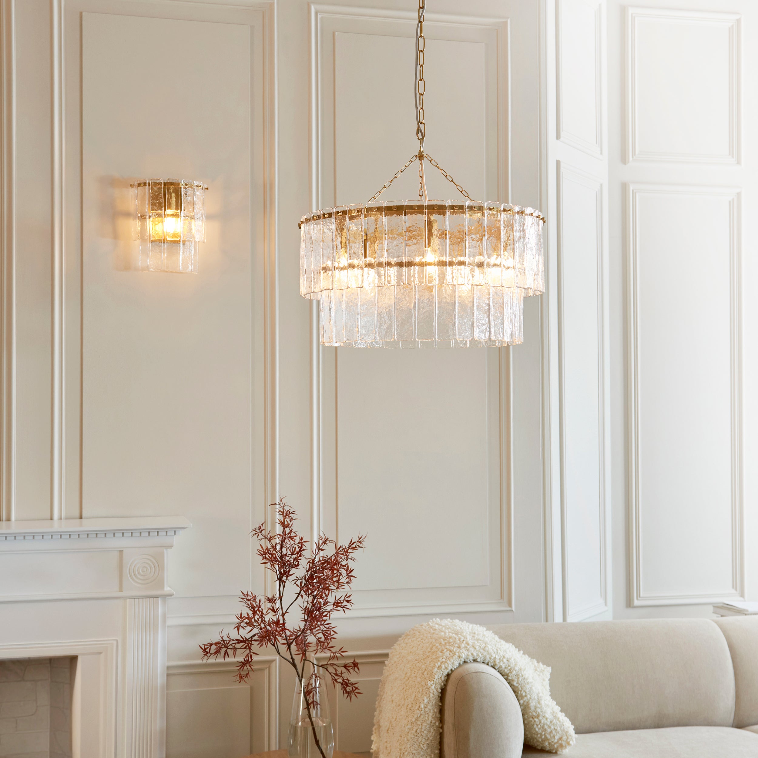 Endon Karine Wall Light - Brushed Aged Brass Plate & Clear Handmade Textured Glass