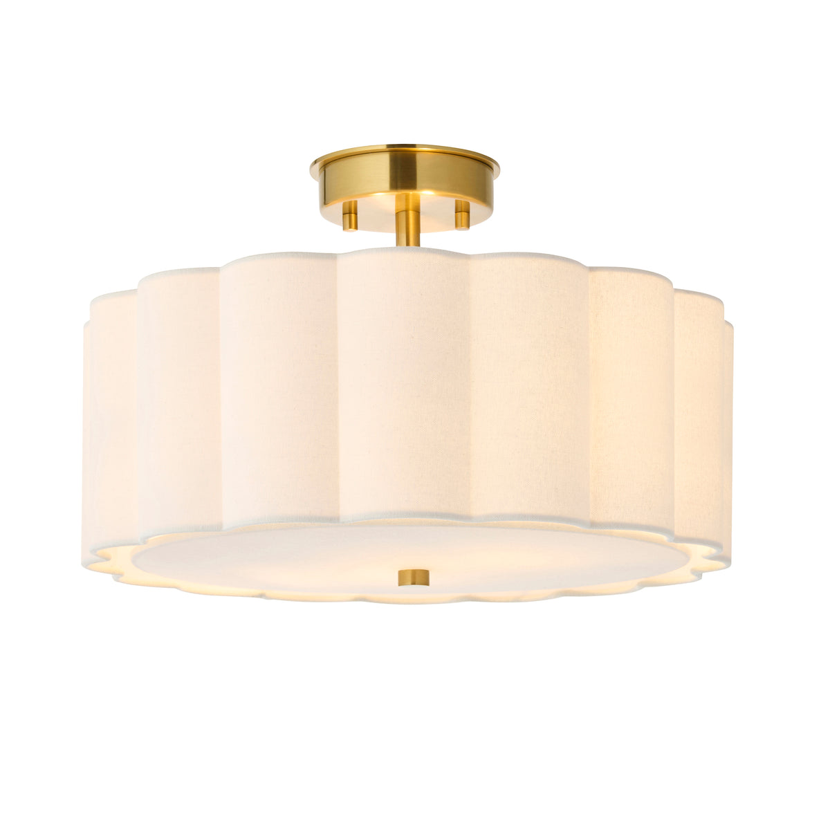 Endon Serene 2 Light Flush - Brushed Aged Brass Plate & Vintage White Cotton