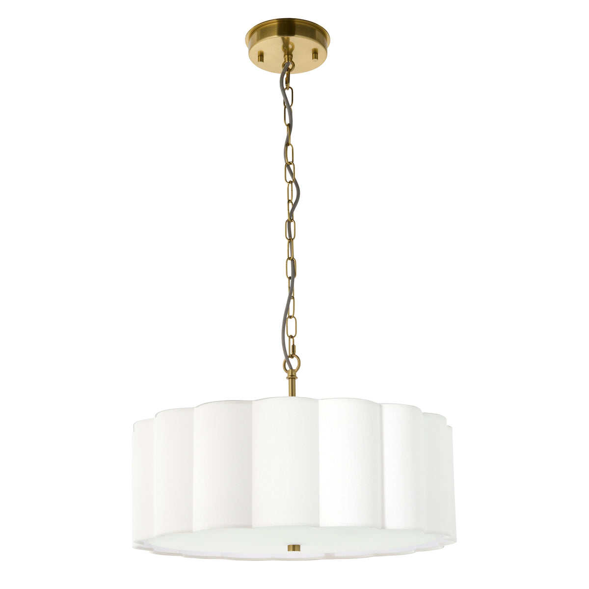 Endon Serene 3 Light Pendant - Brushed Aged Brass Plate & Vintage White Cotton