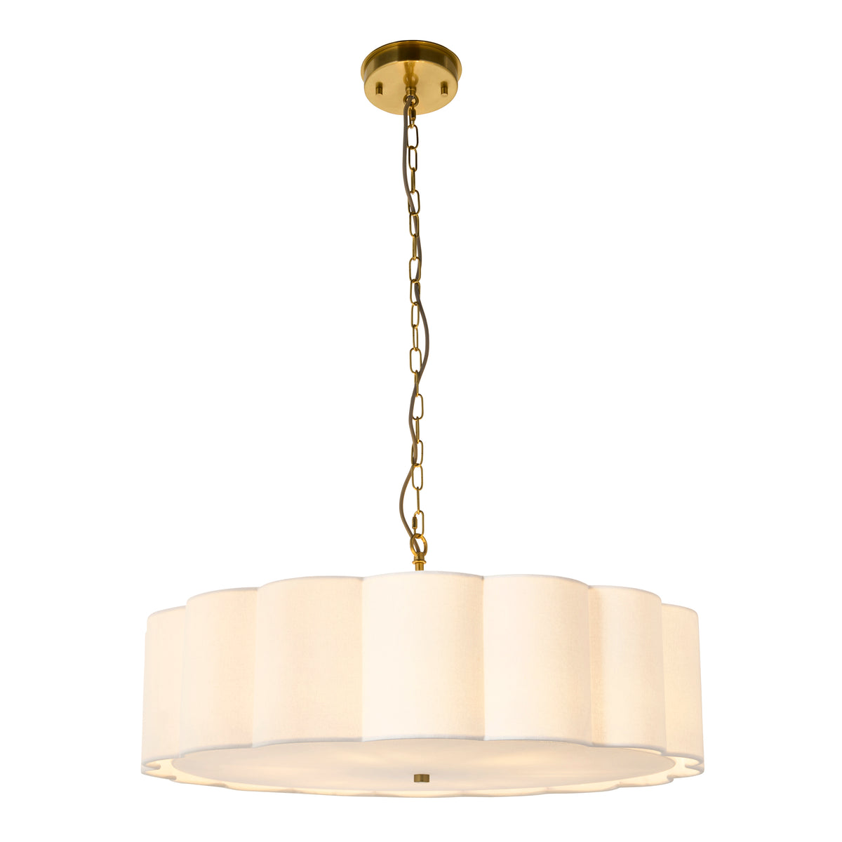 Endon Serene 6 Light Pendant - Brushed Aged Brass Plate & Vintage White Cotton